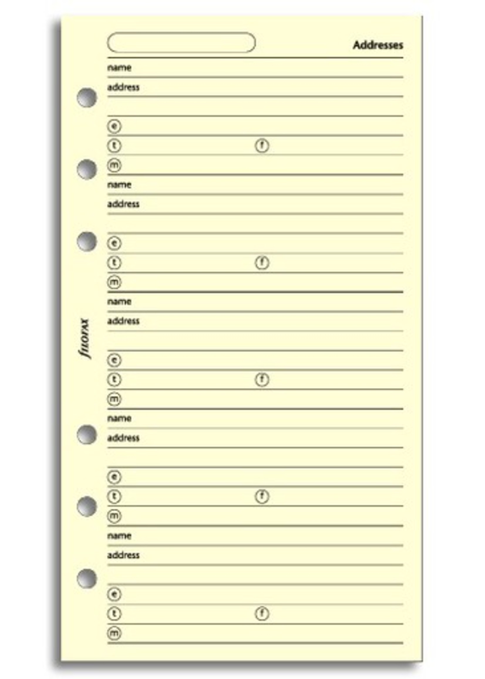 Filofax Filofax Einlage Personal, Name/Adr/Tel/E-Mail, 20 Blatt, cotton cream