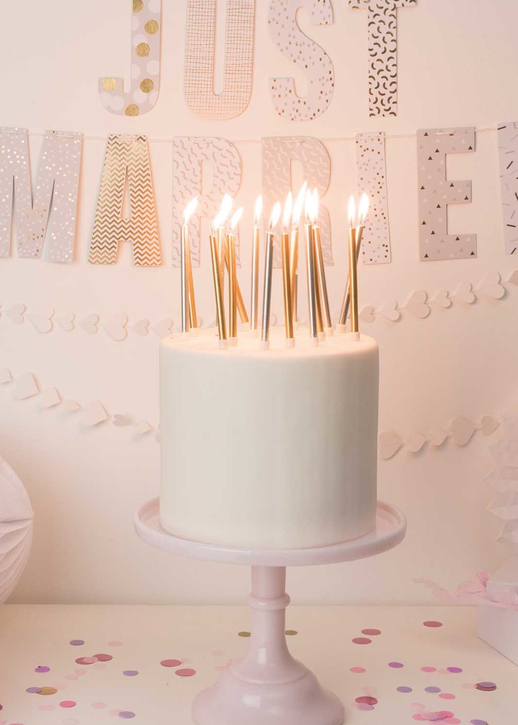 Rico Design Lange, dünne Kerzen in gold & silber