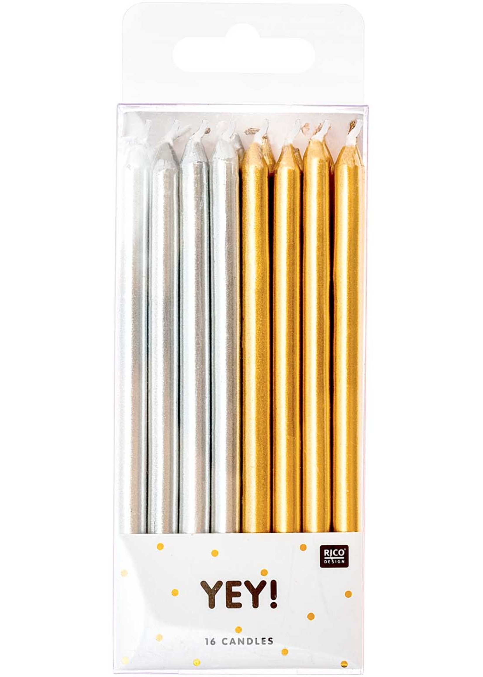 Rico Design Lange, dünne Kerzen in gold & silber