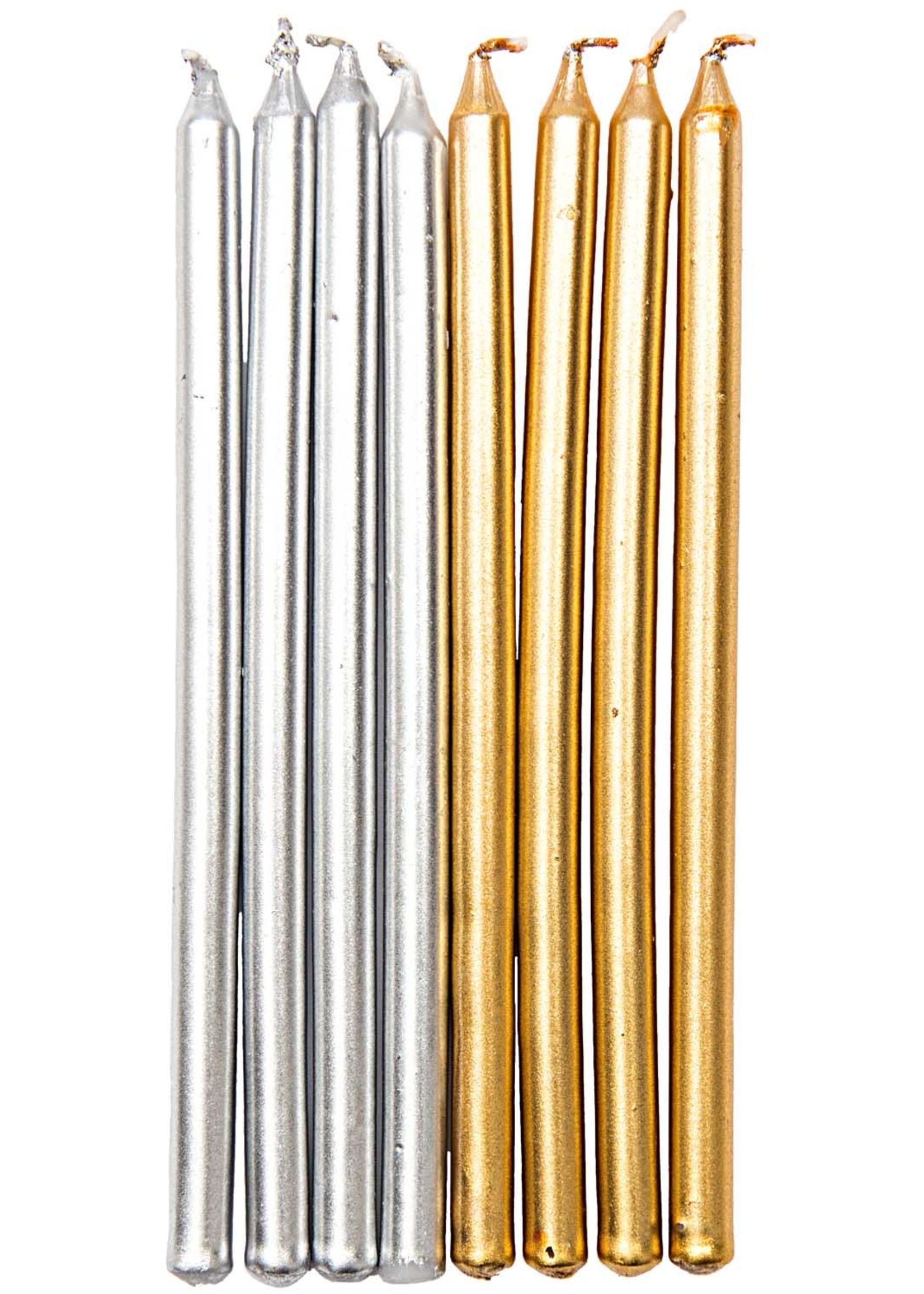 Rico Design Lange, dünne Kerzen in gold & silber