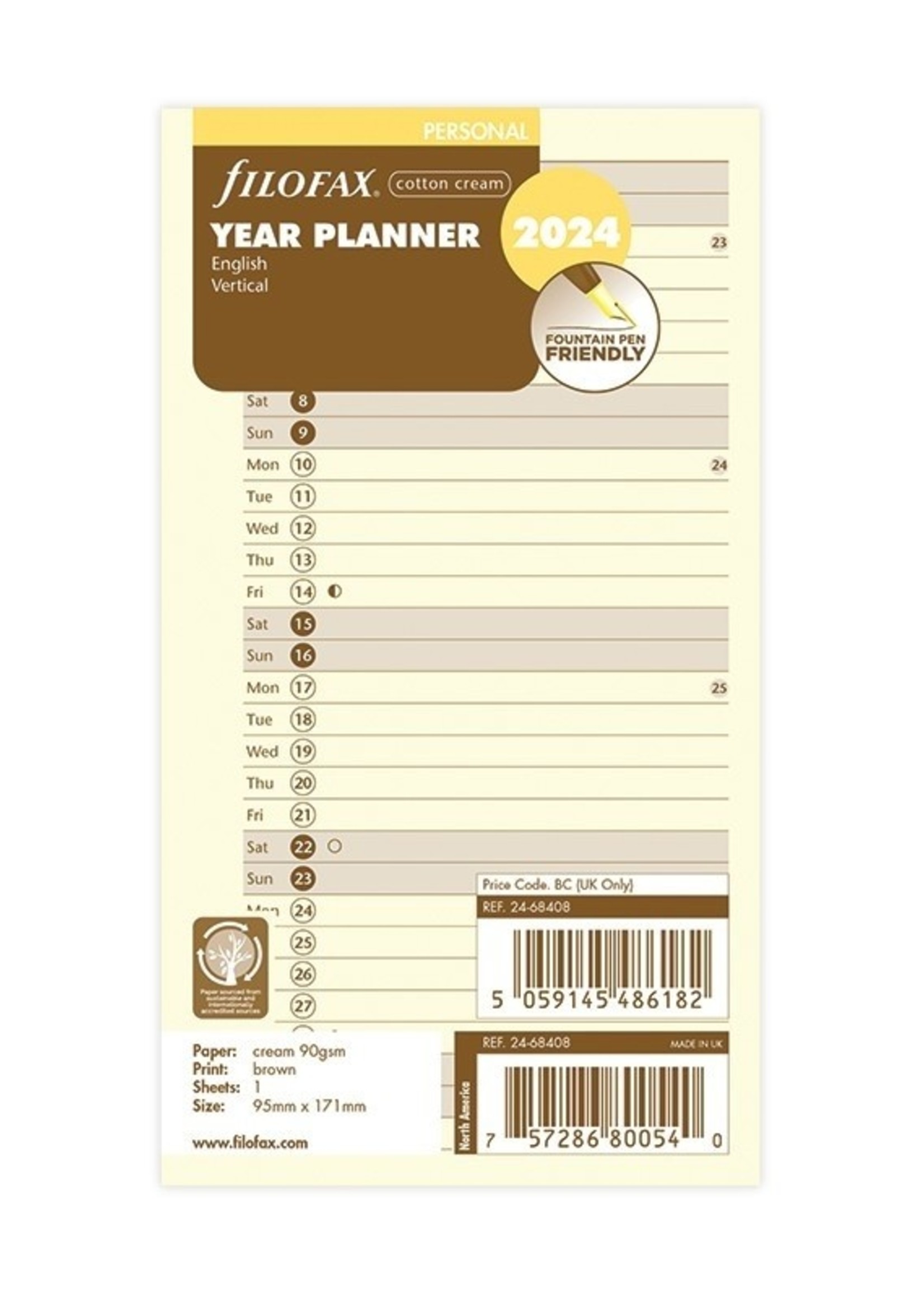 Filofax Filofax Personal Kalendereinlage 2024 Jahresplan Leporello Cotton Cream Englisch