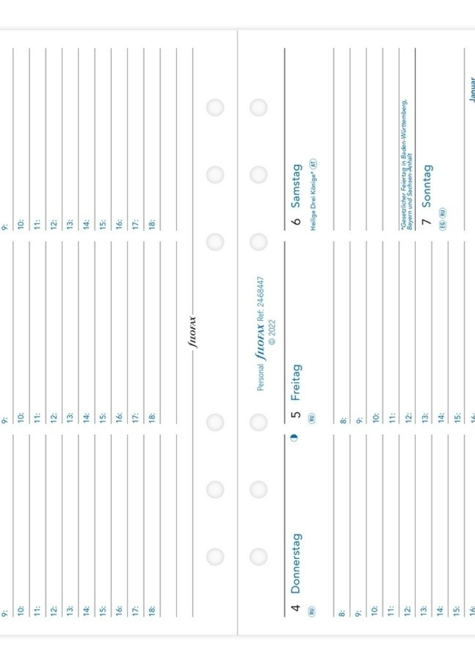 Filofax Filofax Personal Kalendereinlage 2024 1 Woche auf 2 Seiten Horizontal Weiß Deutsch