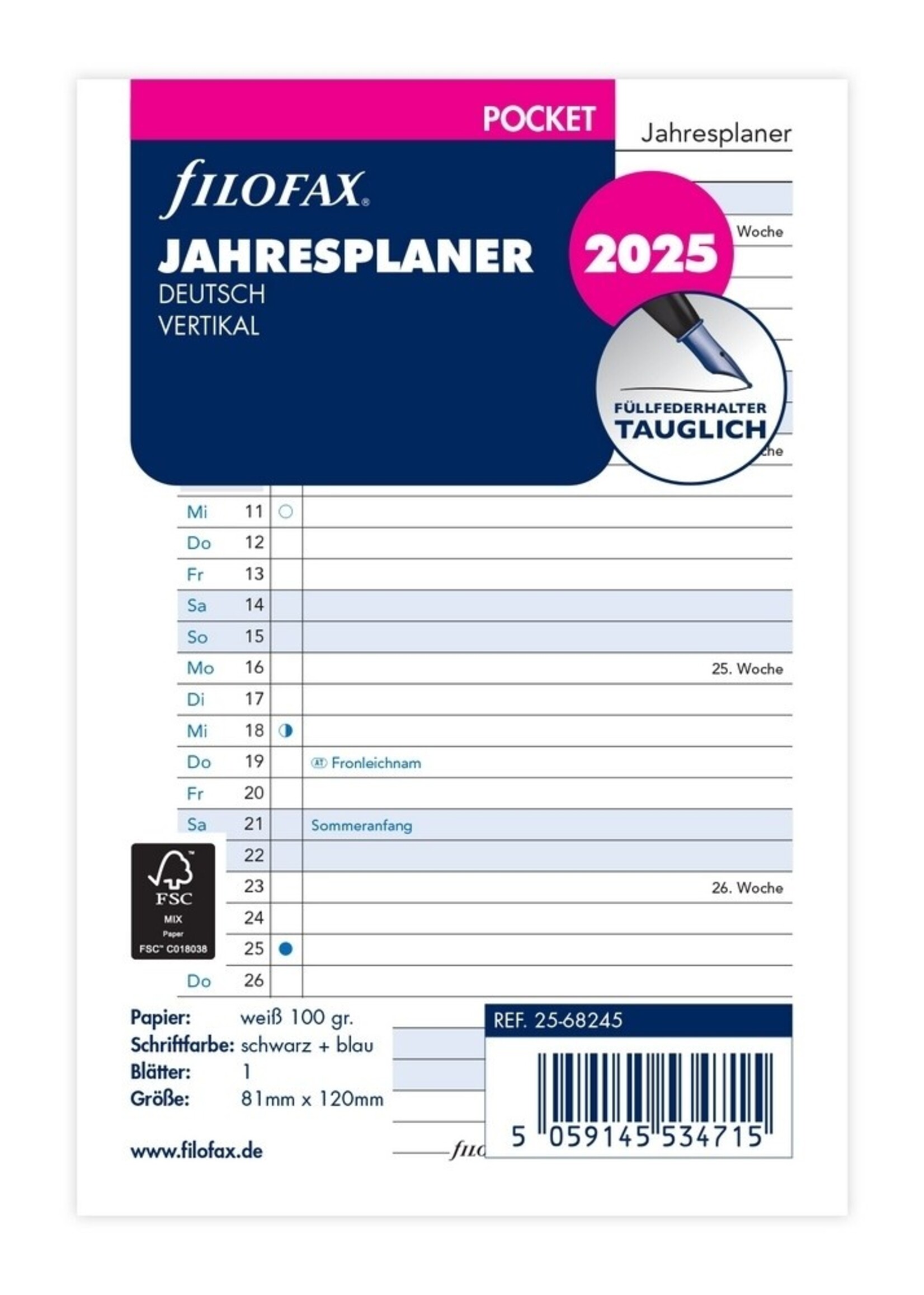 Filofax PKT Jahrespl. vert.(D)2025