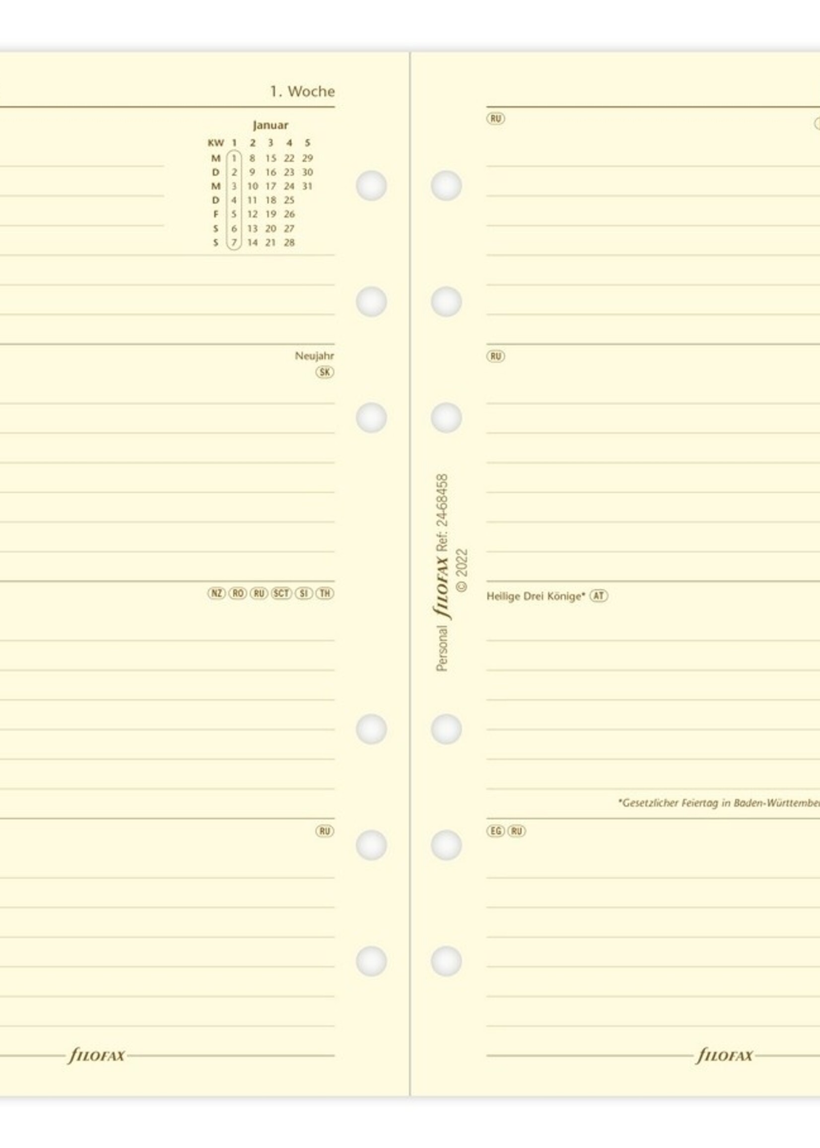 Filofax Personal Kalendereinlage 2024 1 Woche auf 2 Seiten Cotton Cream Deutsch