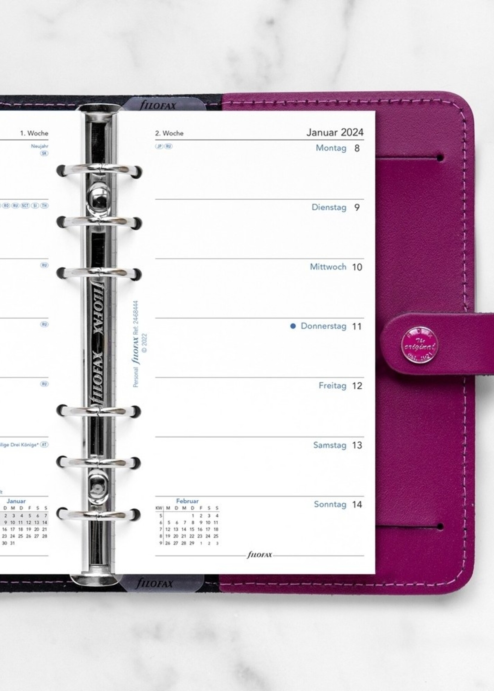 Filofax Personal Kalendereinlage 2024 1 Woche auf 1 Seite Weiß Deutsch