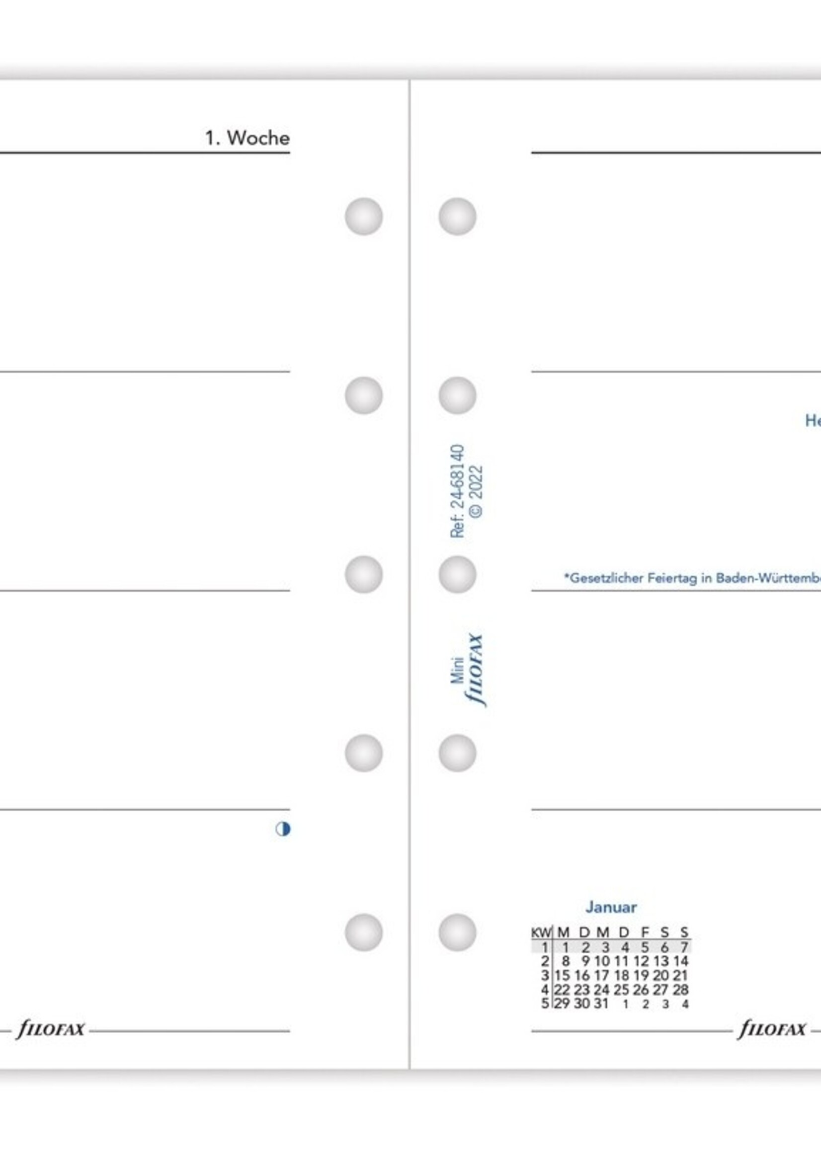 Filofax Mini Kalendereinlage 2024 1 Woche auf 2 Seiten Weiß Deutsch