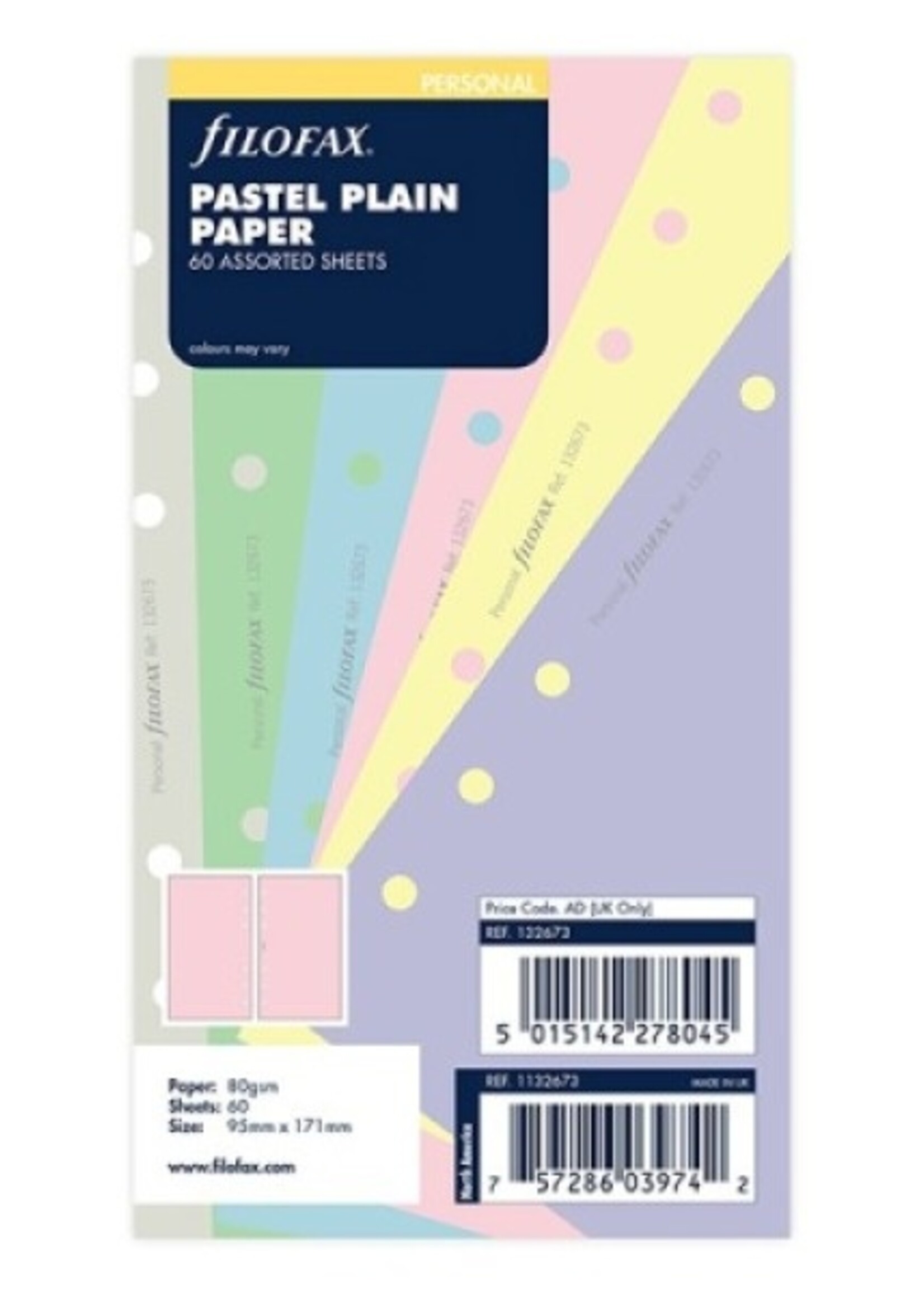 Filofax Einlage Filofax Personal Notizpapier Pastell blanko farbig sortiert