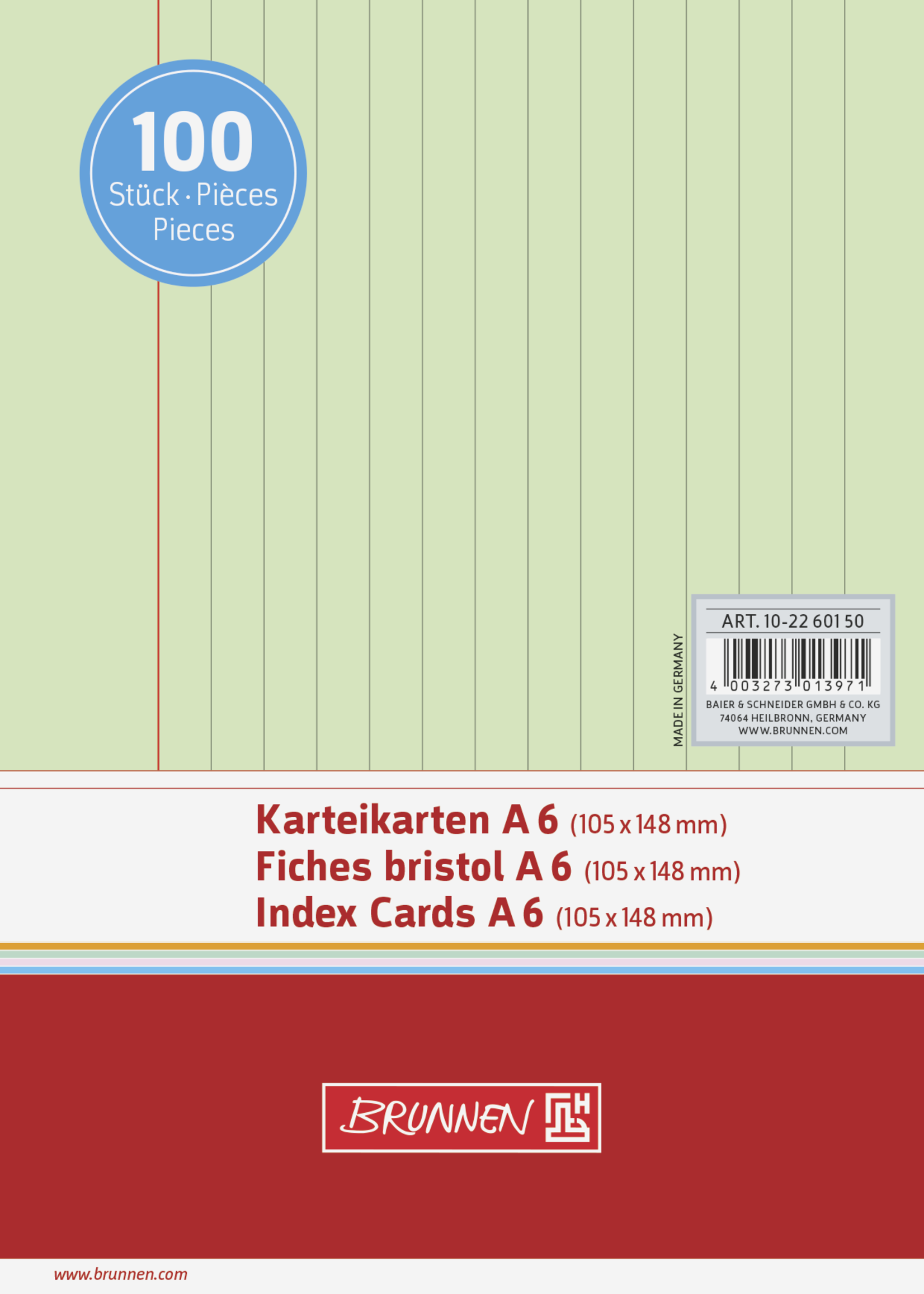 Brunnen Karteikarte A6 lin gn 100St