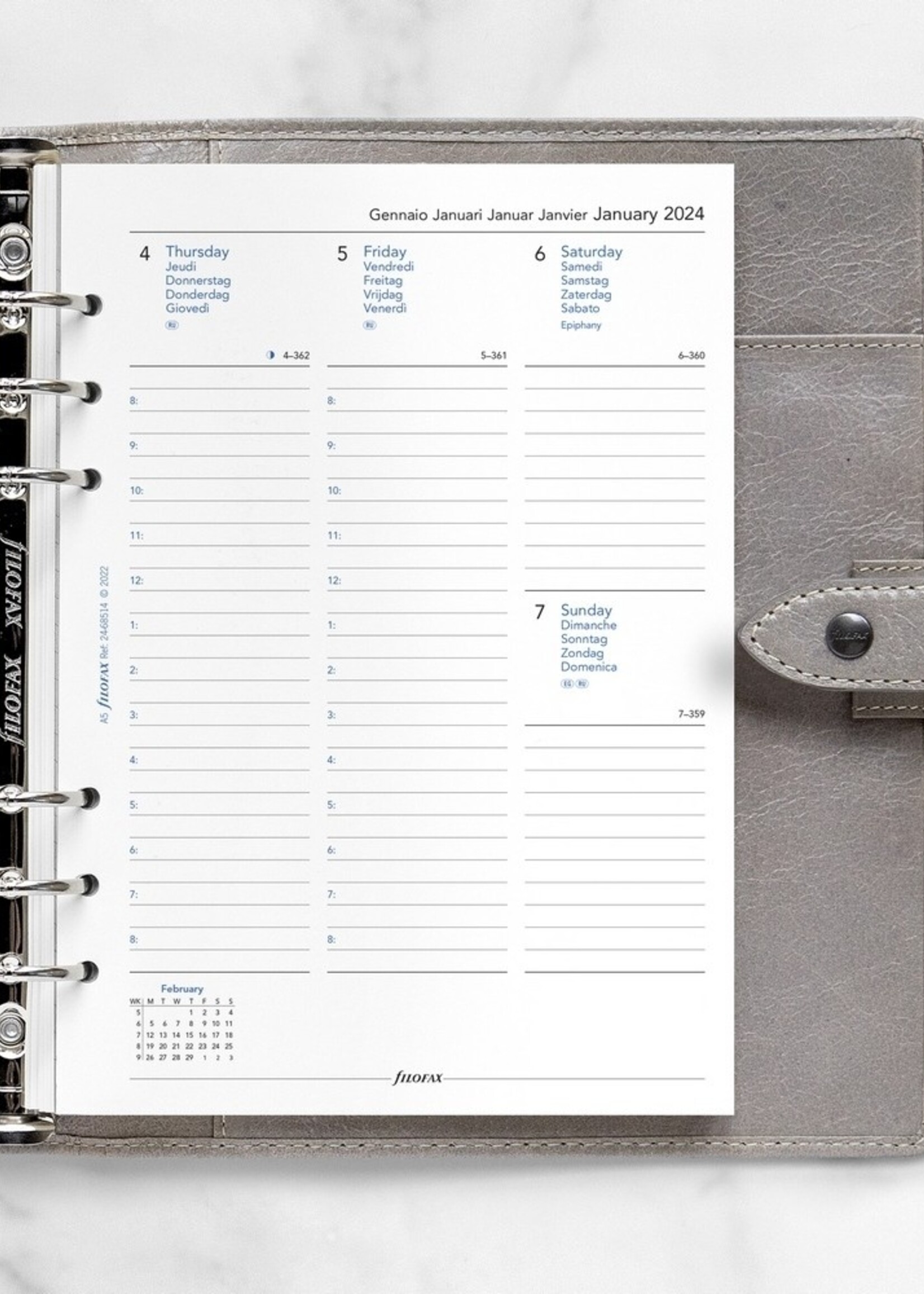 Filofax A5 Kalendereinlage 2024 1 Woche auf 2 Seiten Vertikal Weiß mehrsprachig