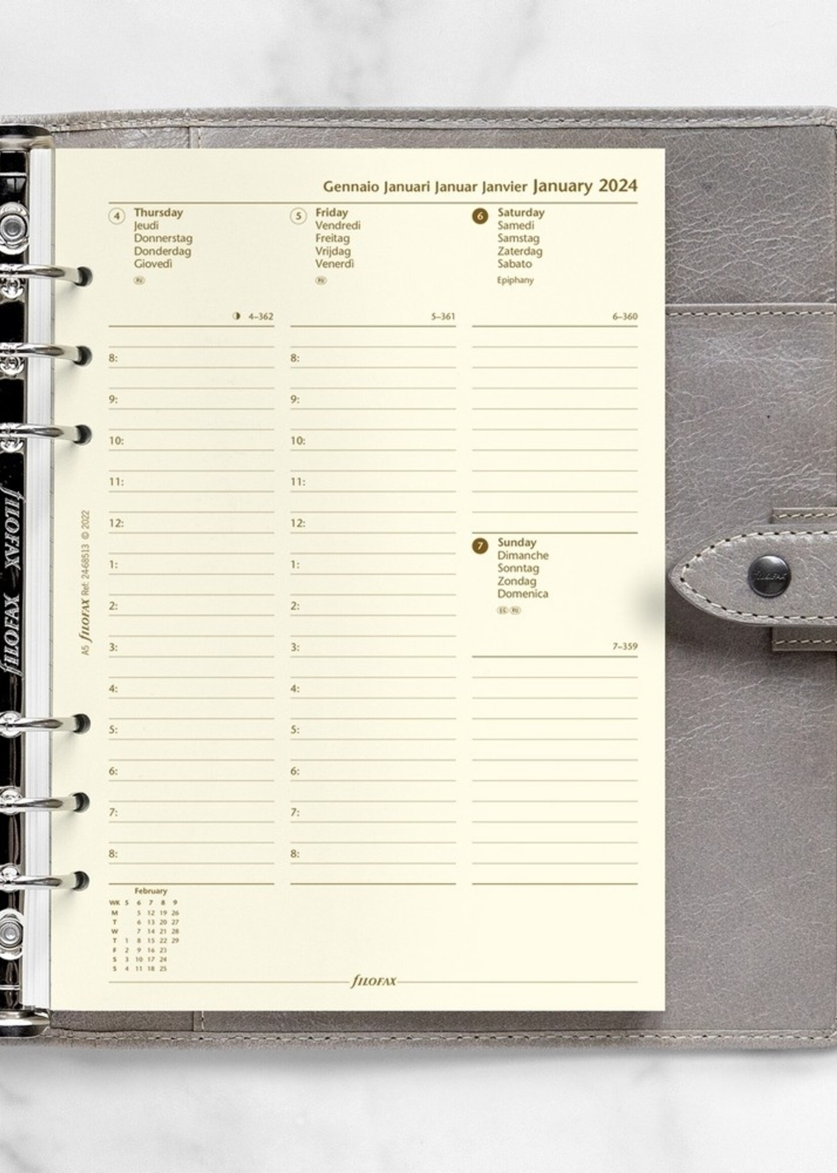 Filofax Filofax A5 Kalendereinlage 2024 1 Woche auf 2 Seiten Creme Mehrsprachig