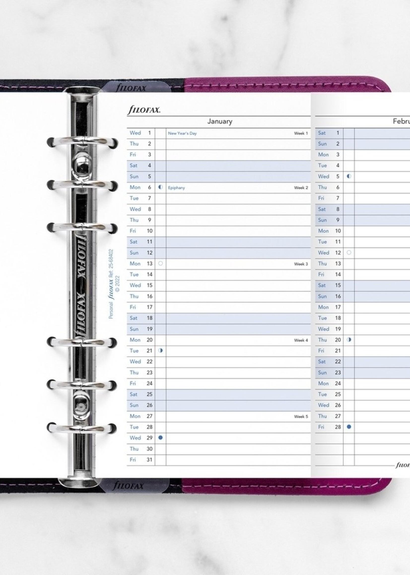 Filofax Personal Kalendereinlage 2025 Jahresplan Leporello Weiß englisch