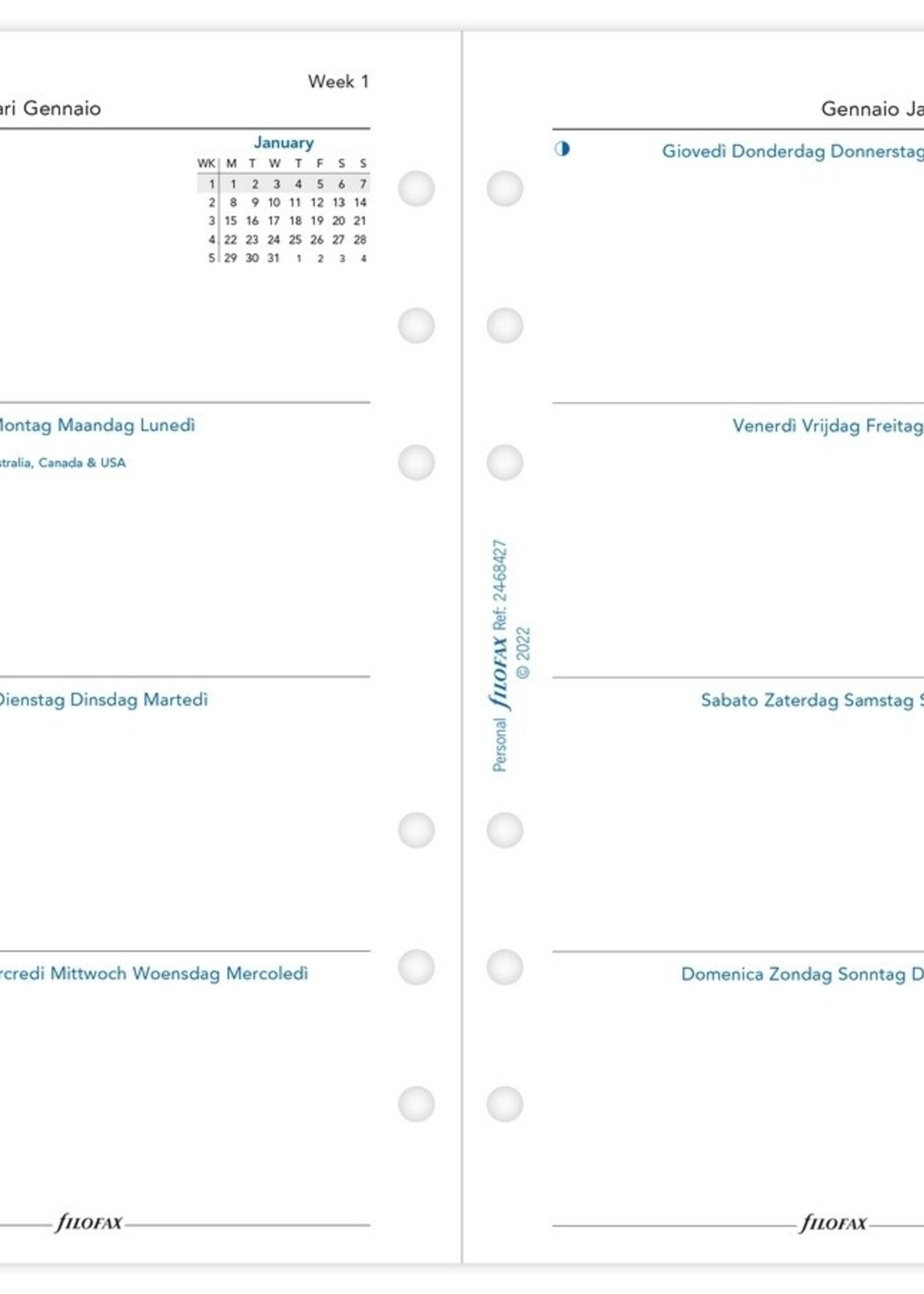 Filofax Personal Kalendereinlage 2024 1 Woche auf 2 Seiten Weiß mehrsprachig