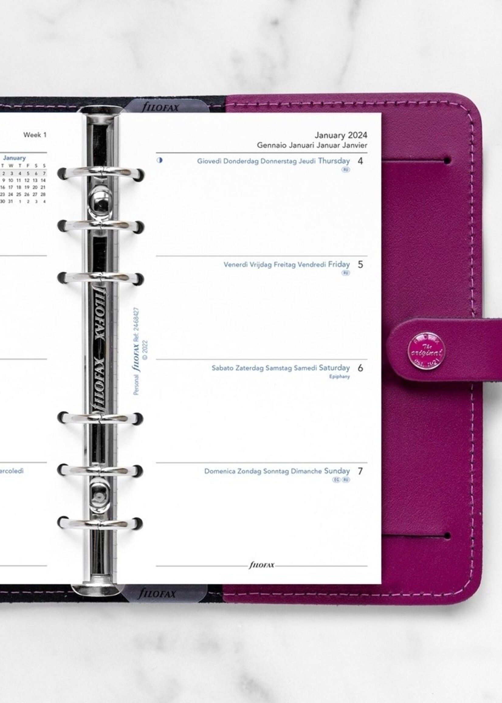 Filofax Personal Kalendereinlage 2024 1 Woche auf 2 Seiten Weiß mehrsprachig