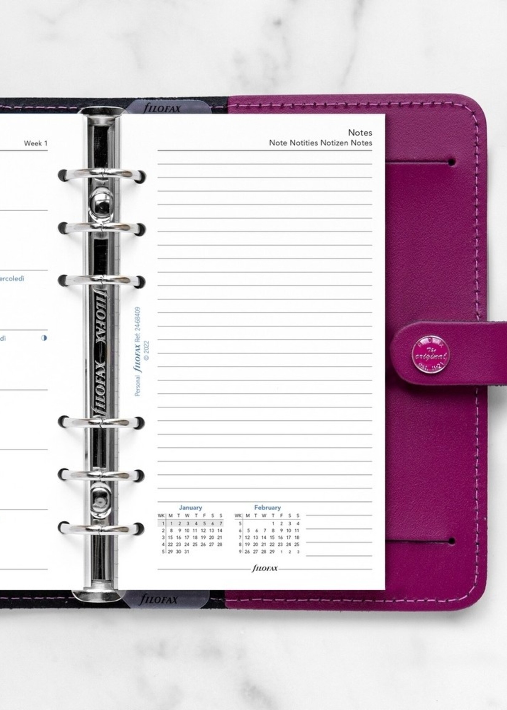 Filofax Personal Kalendereinlage 2024 1 Woche auf 1 Seite + Notizseite Weiß Mehrsprachig