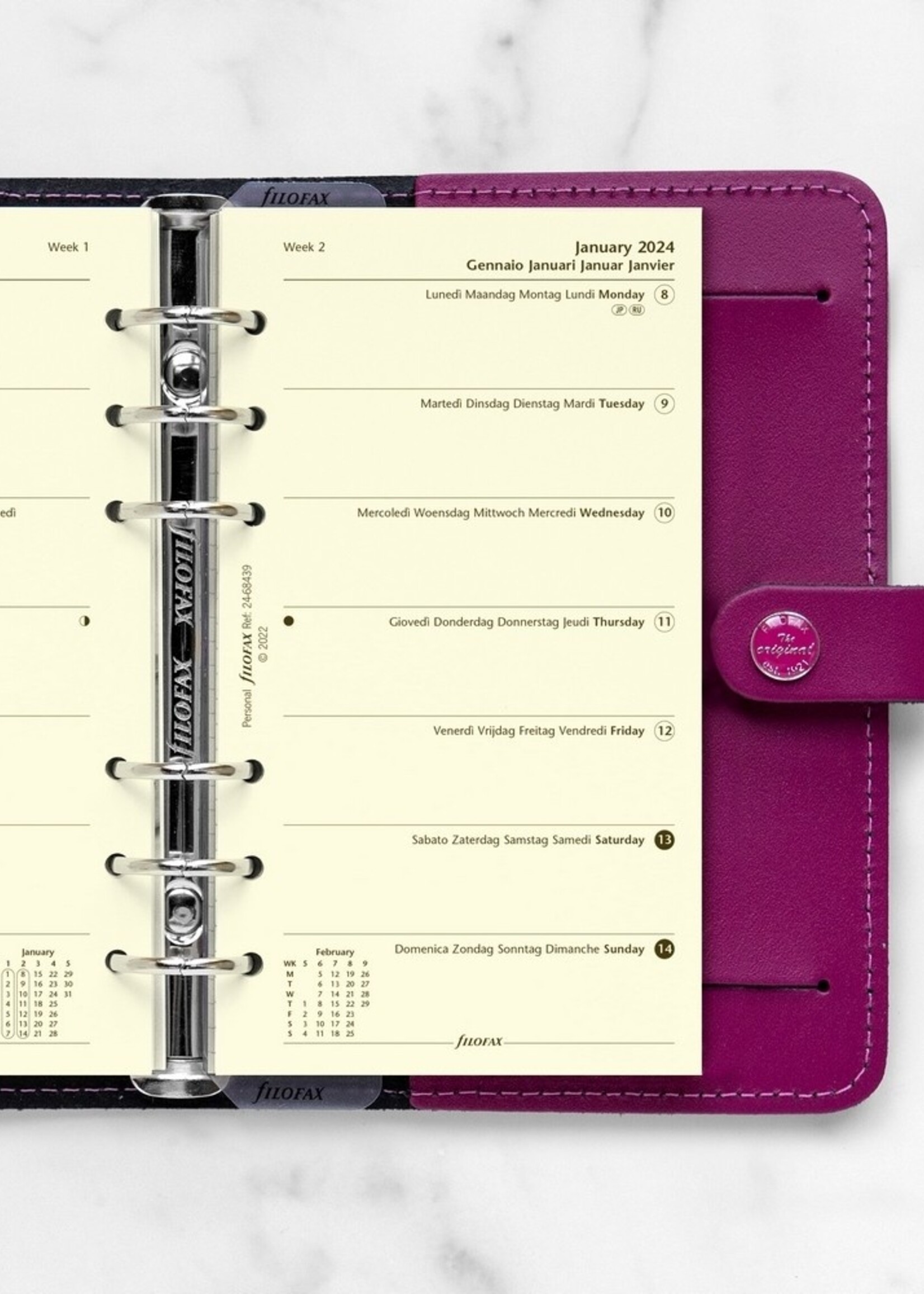 Filofax Personal Kalendereinlage 2024 1 Woche auf 1 Seite Cotton Cream mehrsprachig