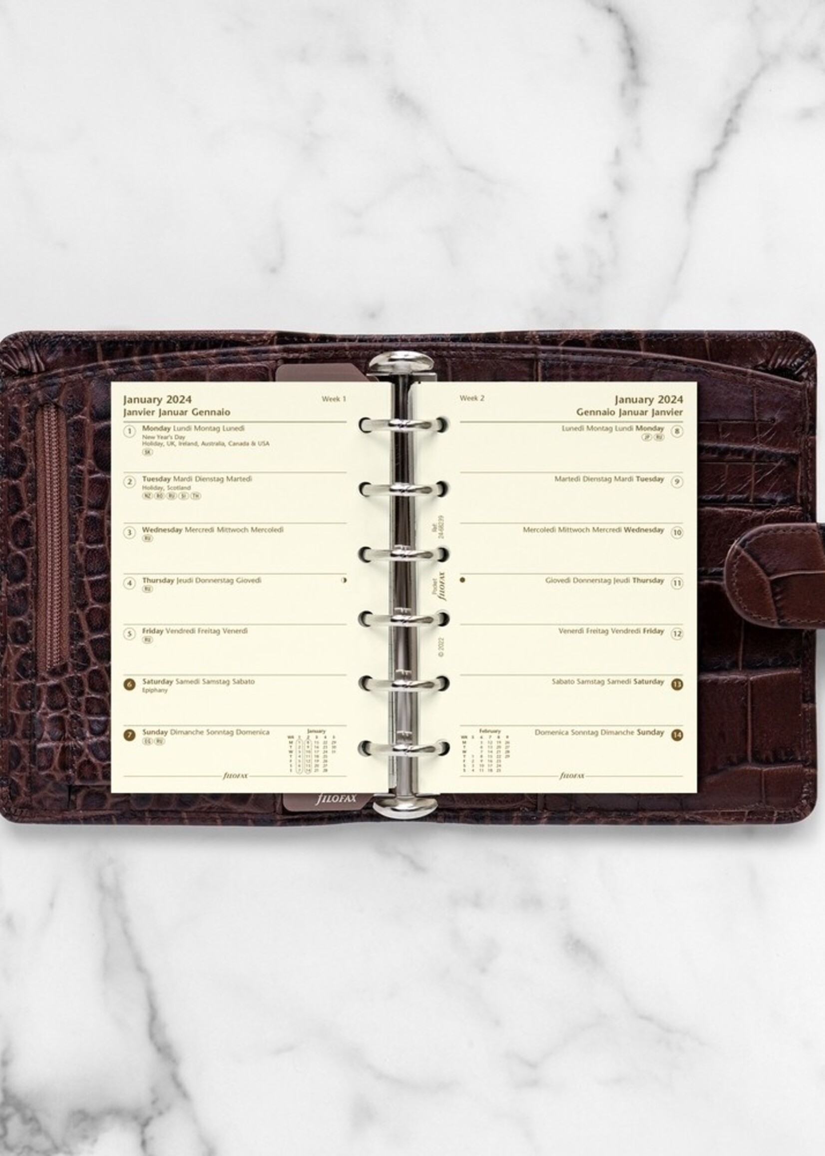 Filofax Pocket Kalendereinlage 2024 | 1 Woche auf 1 Seite Cotton Cream mehrsprachig