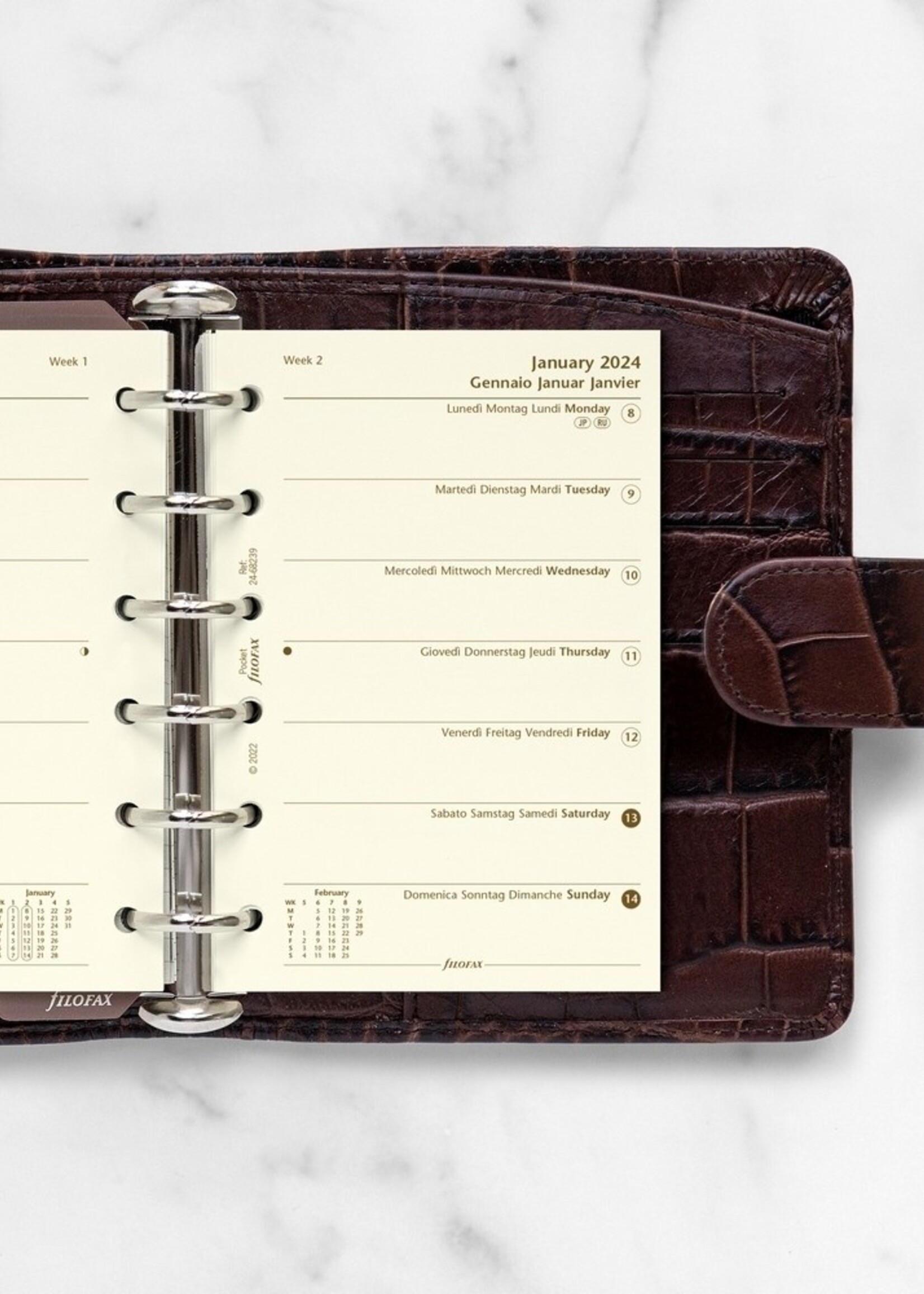 Filofax Pocket Kalendereinlage 2024 | 1 Woche auf 1 Seite Cotton Cream mehrsprachig