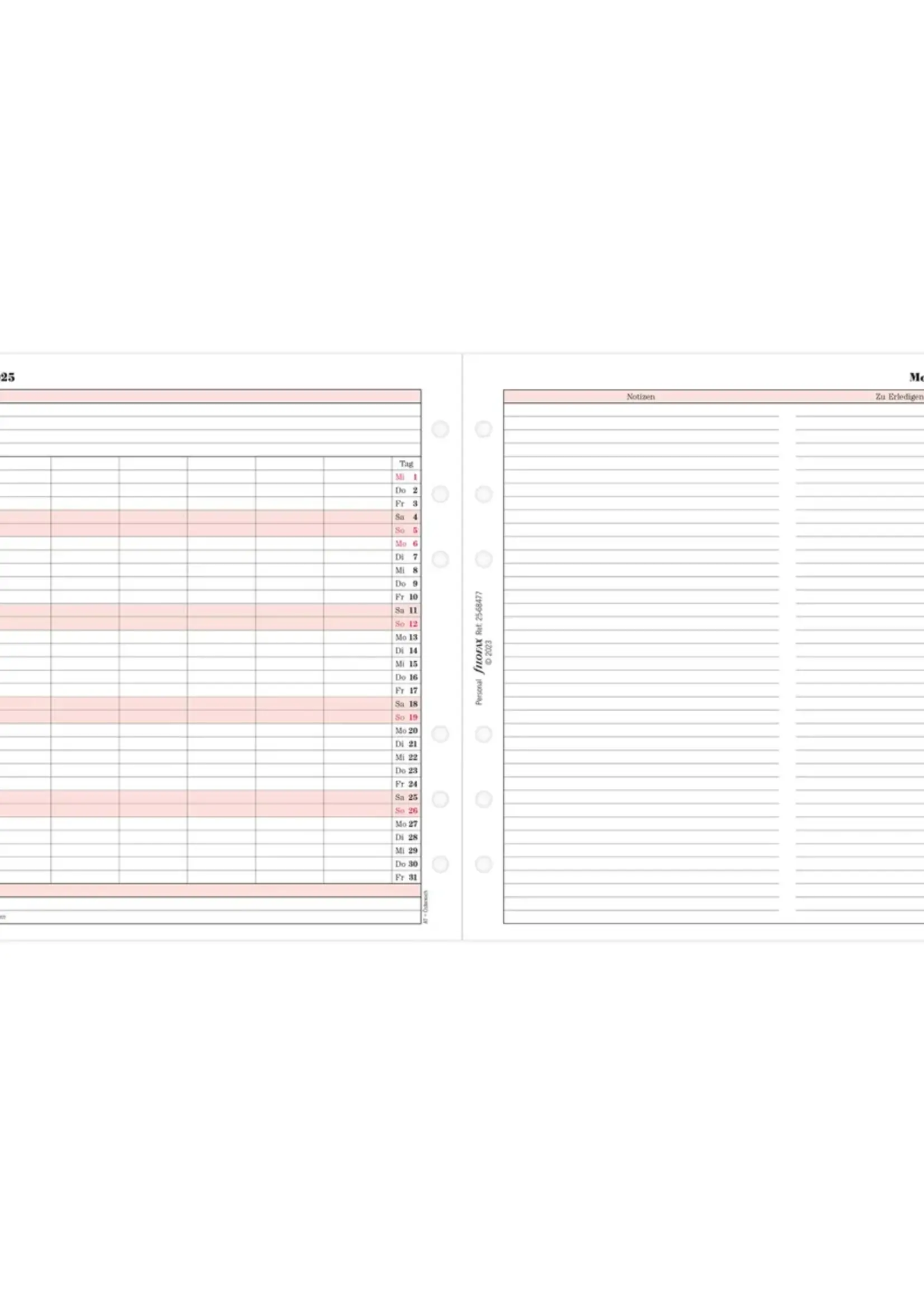 Filofax Filofax 25-68477 Personal Monatsplaner Professional 2025