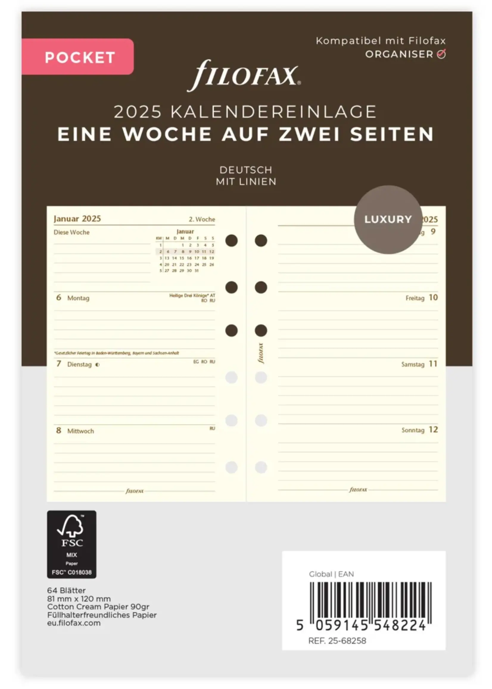 Filofax PKT 1W/2S cotton cr.(D)2025