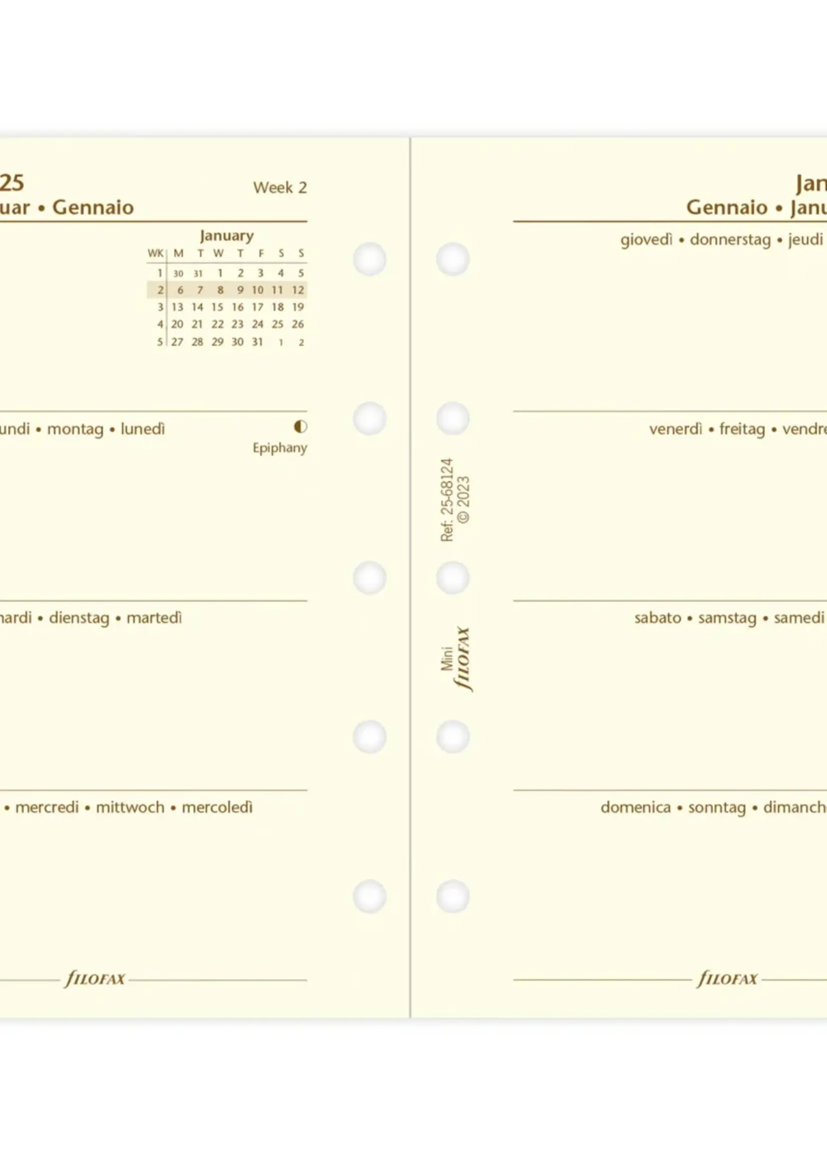 Filofax FILOFAX Kalendereinlage 2025 Mini 1 Woche - 2 Seiten cotton cream mehrsprachig 25-68124