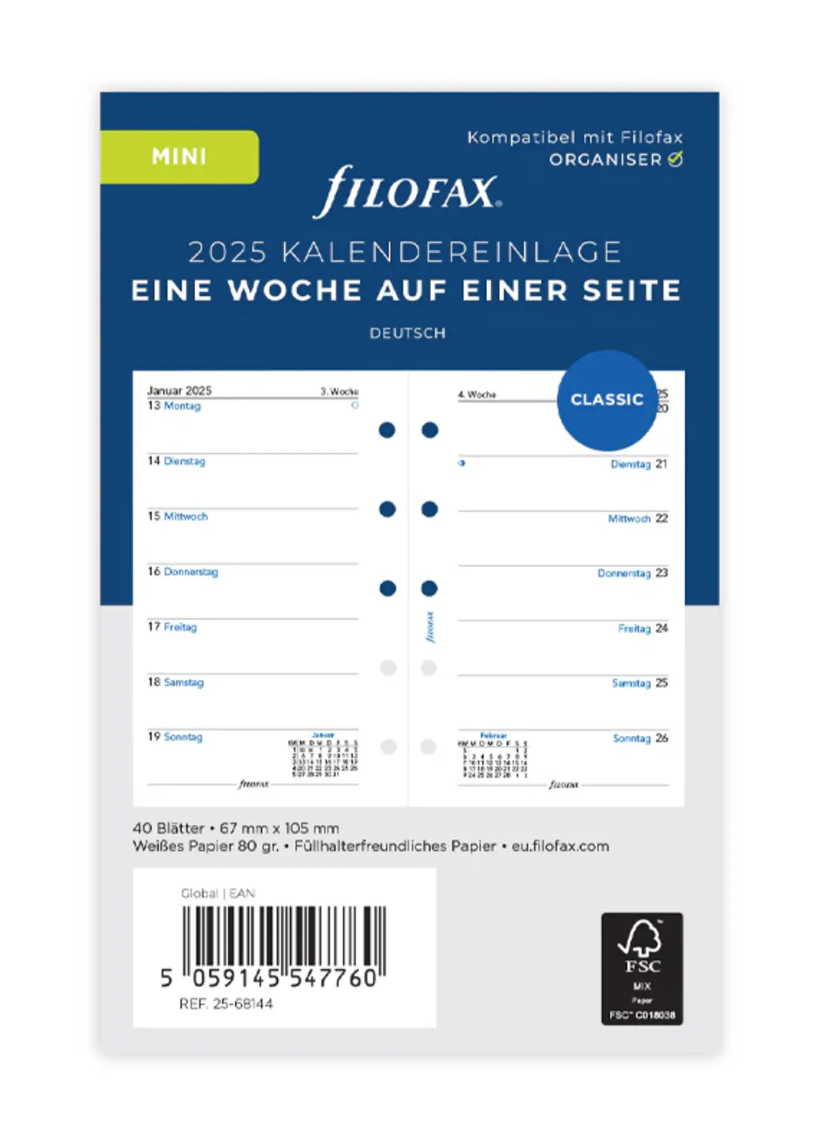 Filofax 1 Woche / 1 Seite deutsch Mini 2025