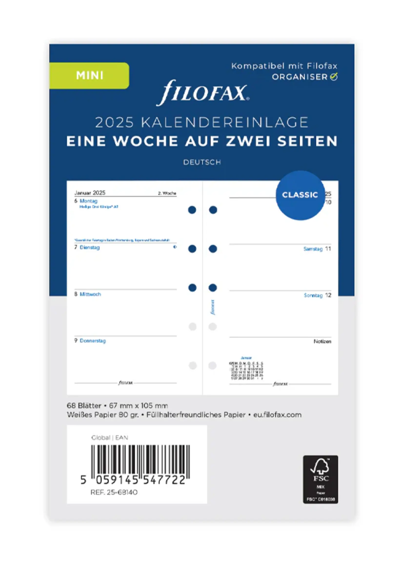 Filofax 1 Woche / 2 Seiten deutsch Mini 2025