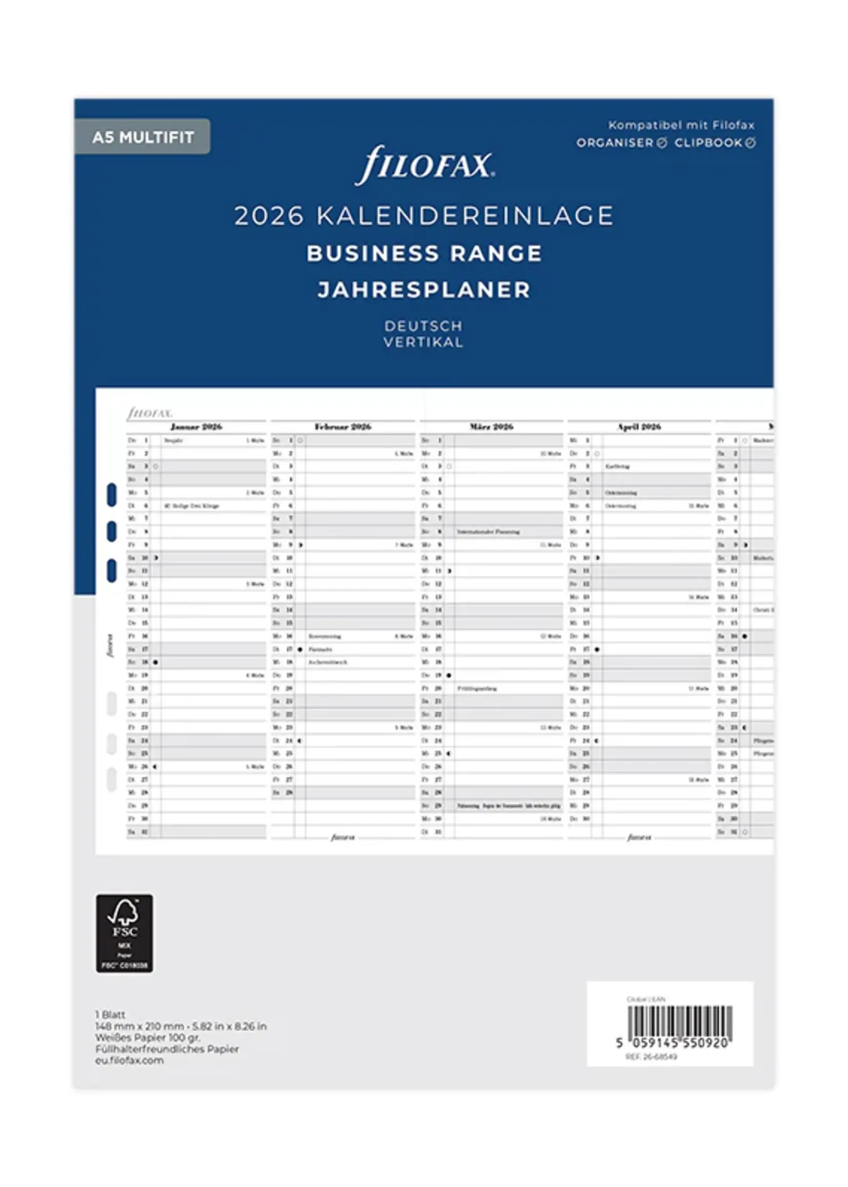 Filofax A5 Multi Jahrespl.vert.(D)2026