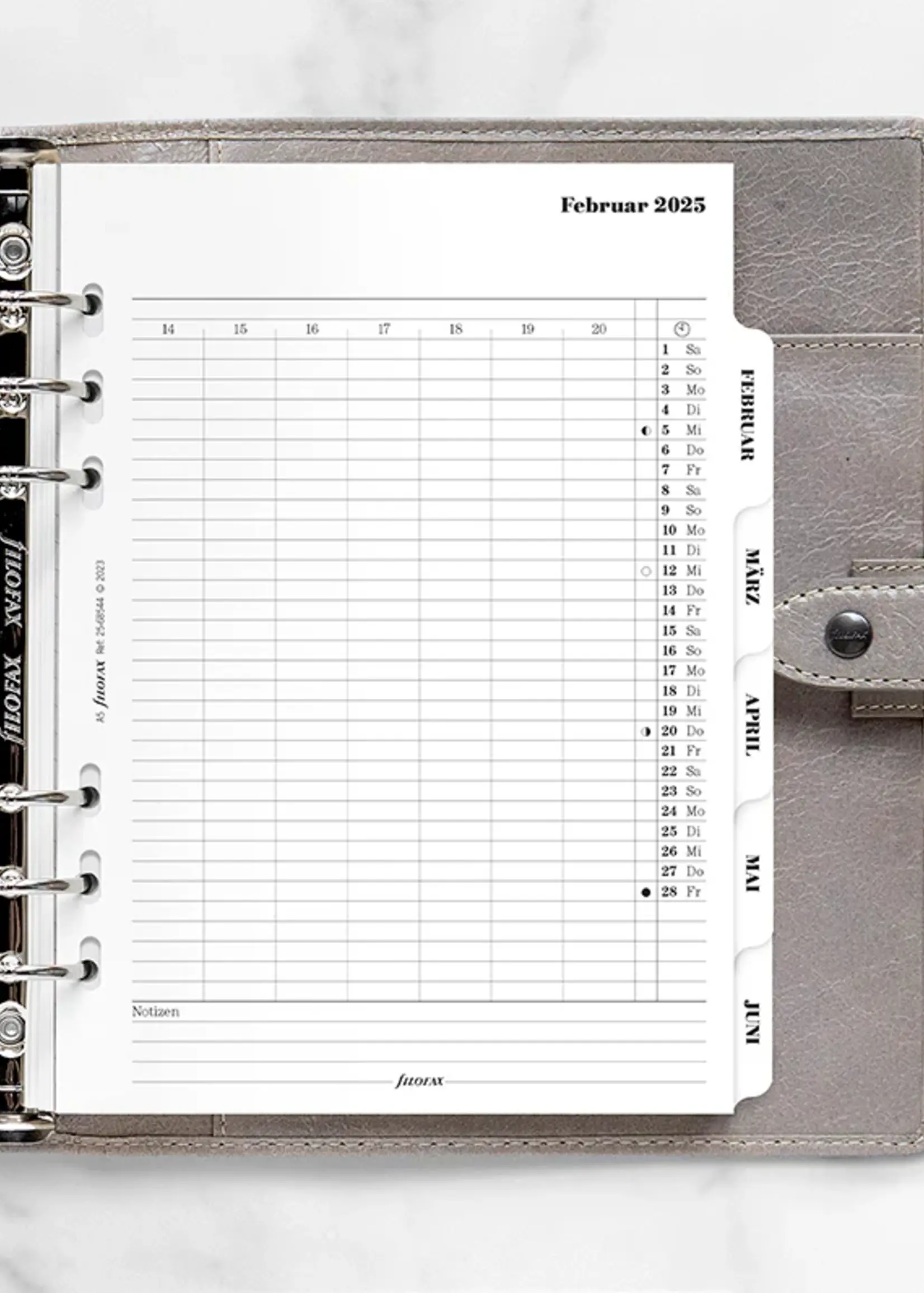 Filofax 1 Monat / 2 Seiten deutsch A5 2025