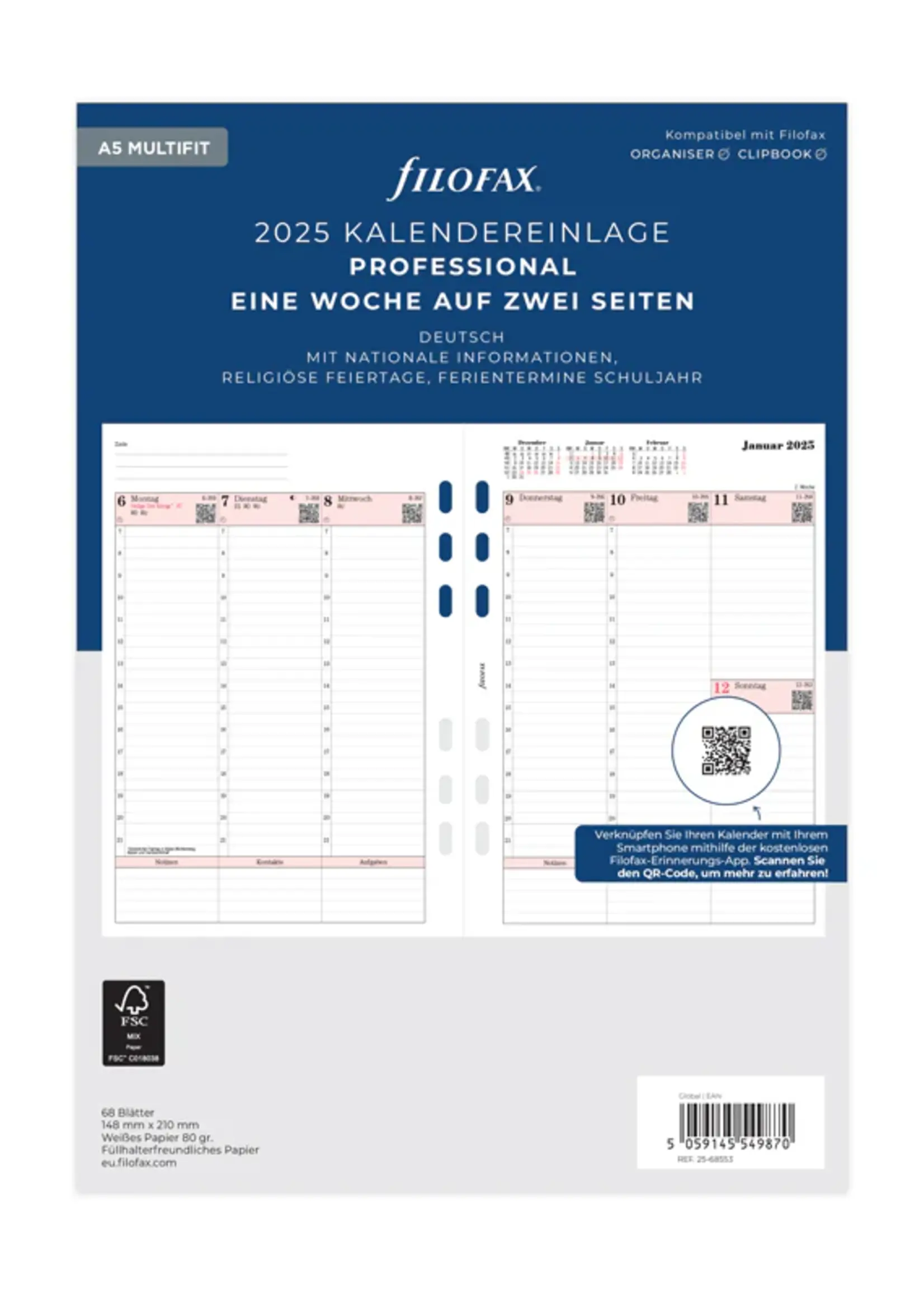 Filofax A5 Proffesional 1 Woche auf 2 Seiten (D)2025)