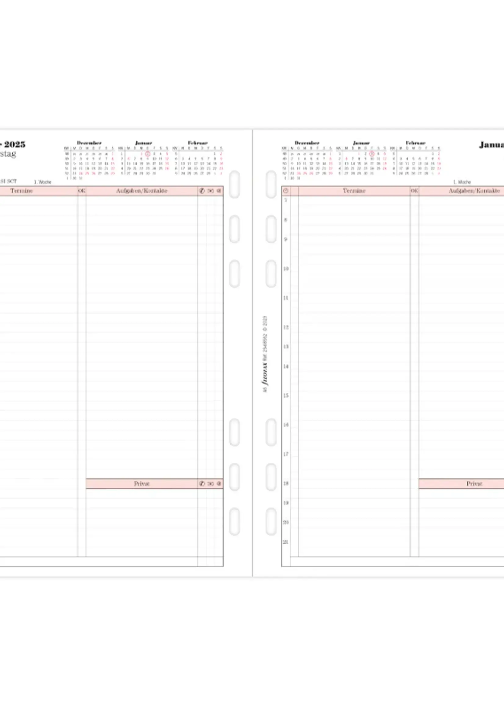 Filofax A5 Proffesional 1 Woche auf 2 Seiten (D)2025)