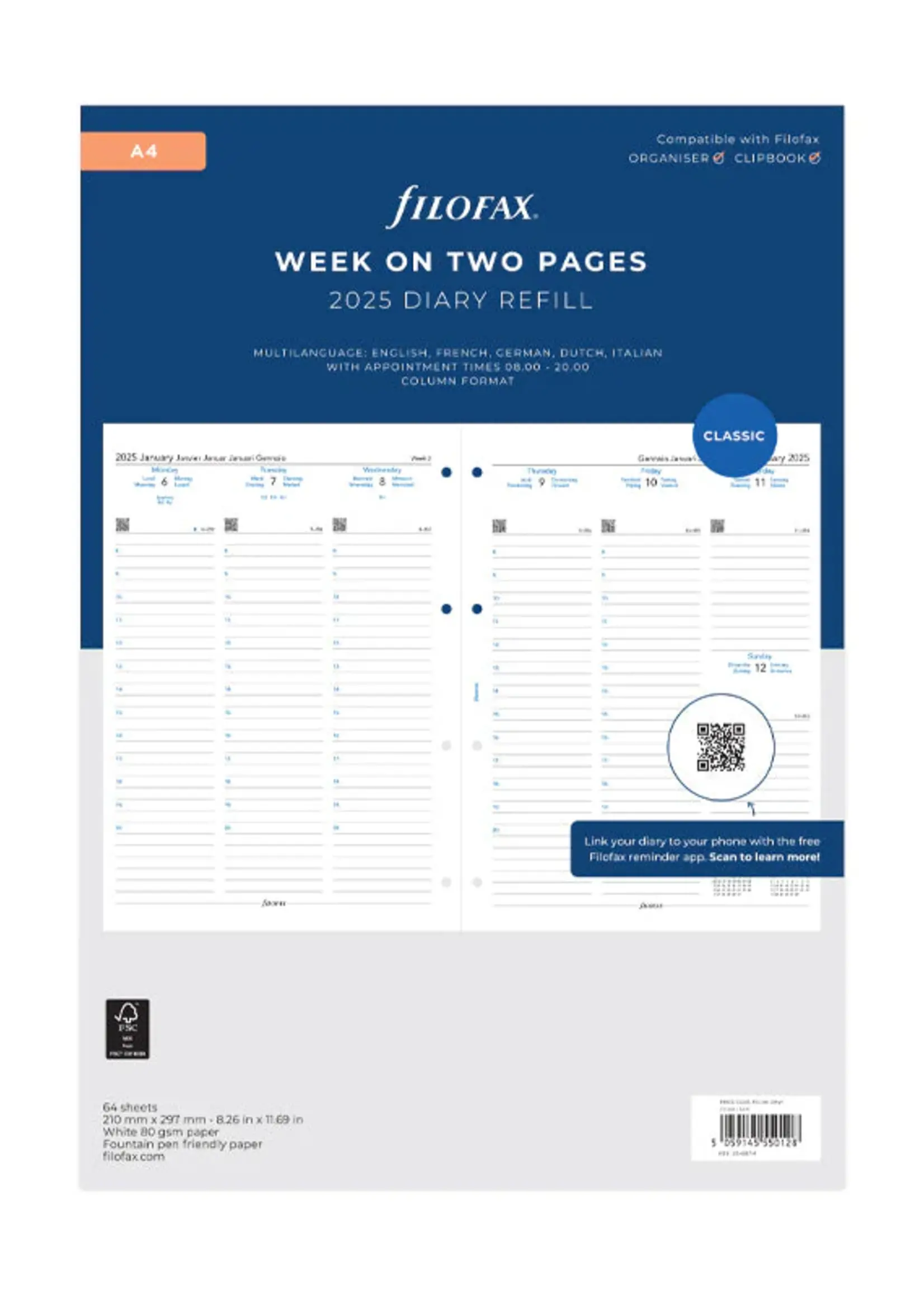 Filofax 1 Woche / 2 Seiten multilingual A4 2025