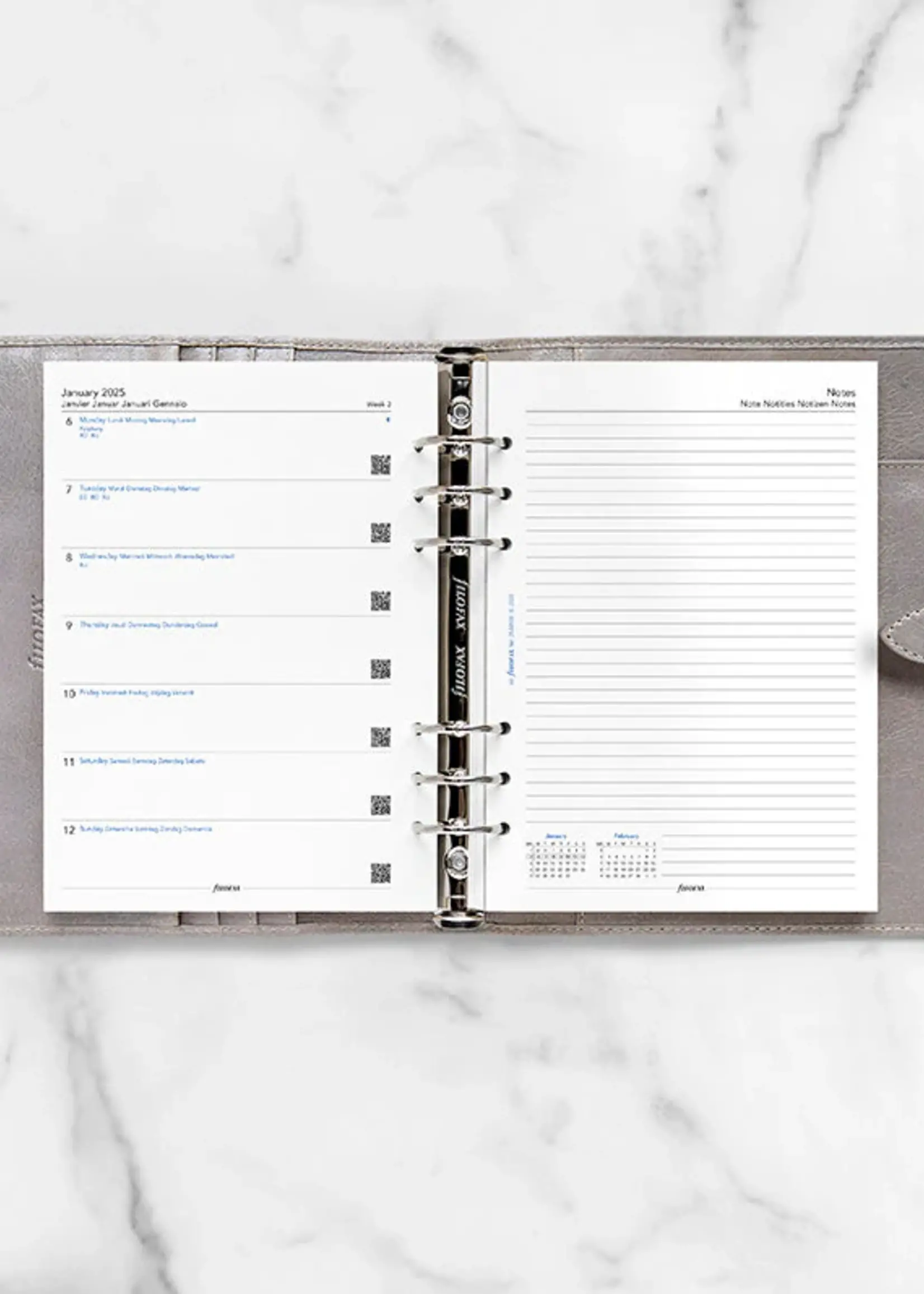 Filofax 1 Woche / 1 Seite + 1 Seite Notizen multilingual A5 2025