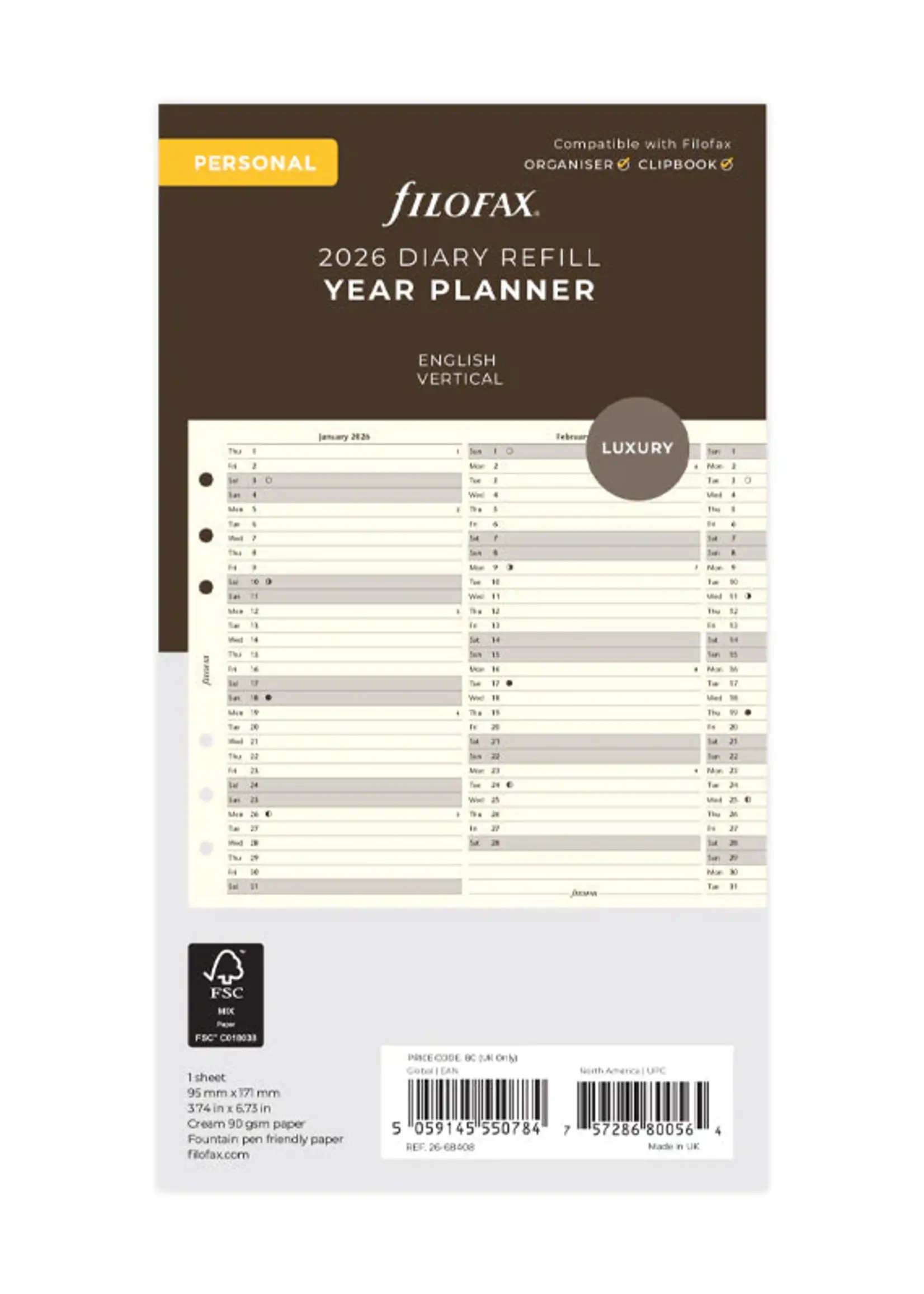 Filofax Jahresplaner englisch Personal 2026 cotton