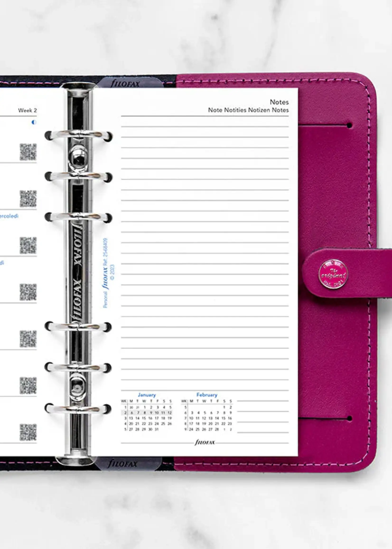 Filofax 1 Woche / 1 Seite + 1 Seite Notizen multilingual Personal 2025