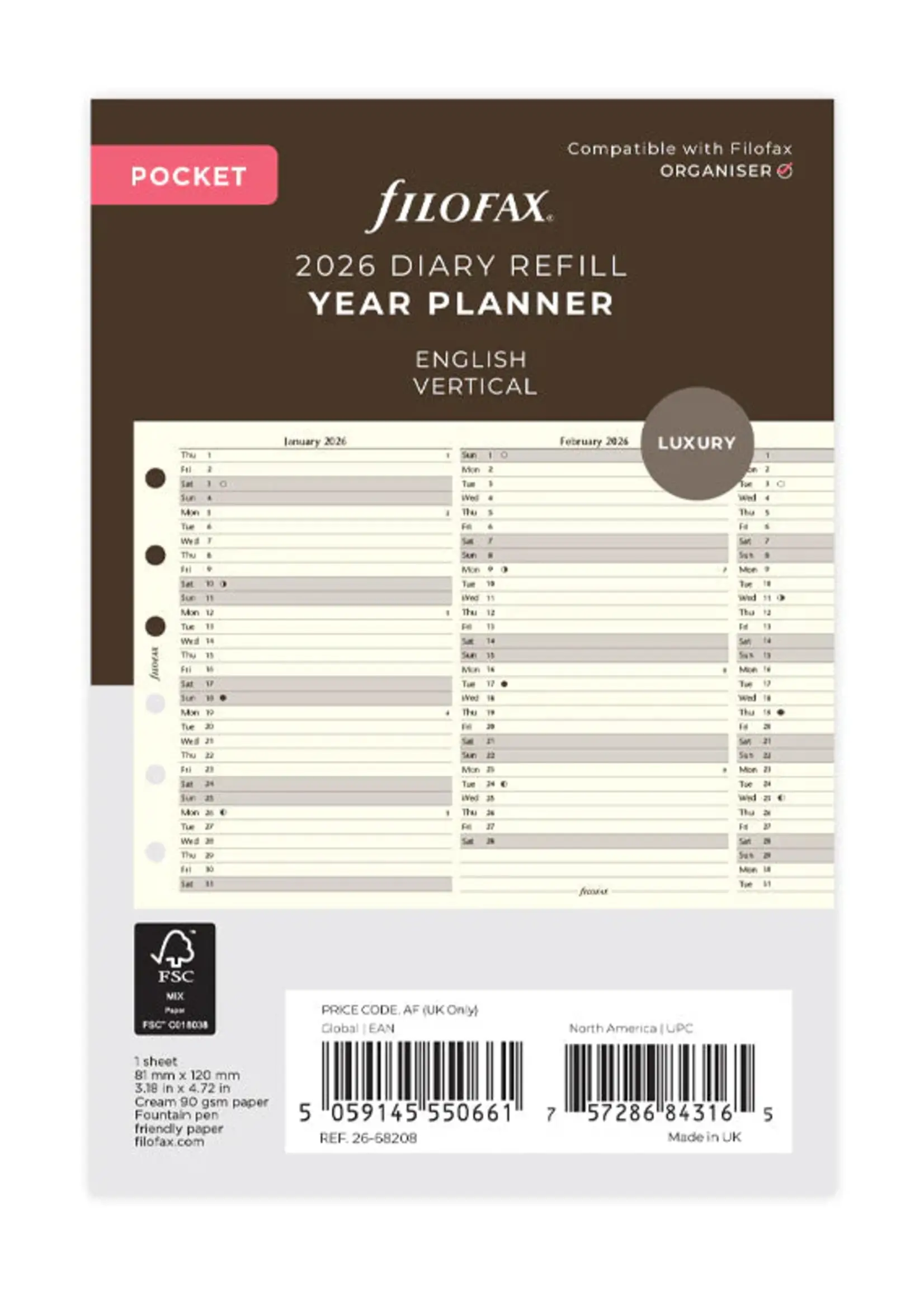 Filofax PKT Jahrespl.cotton cr.(E)2026