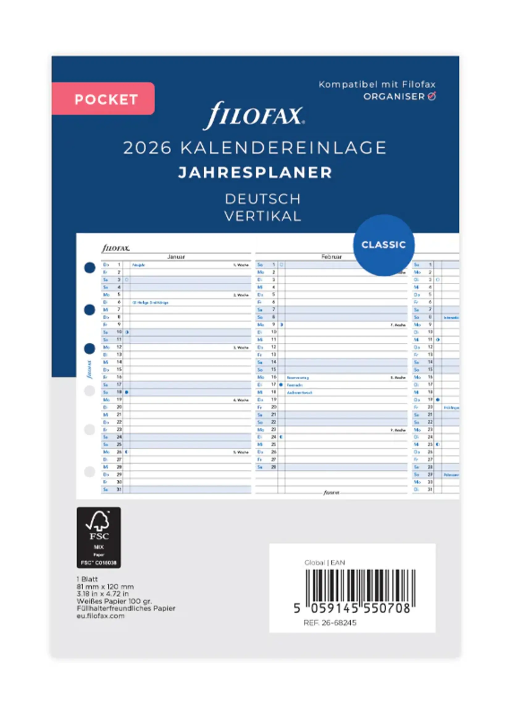 Filofax Jahresplaner deutsch Pocket 2026