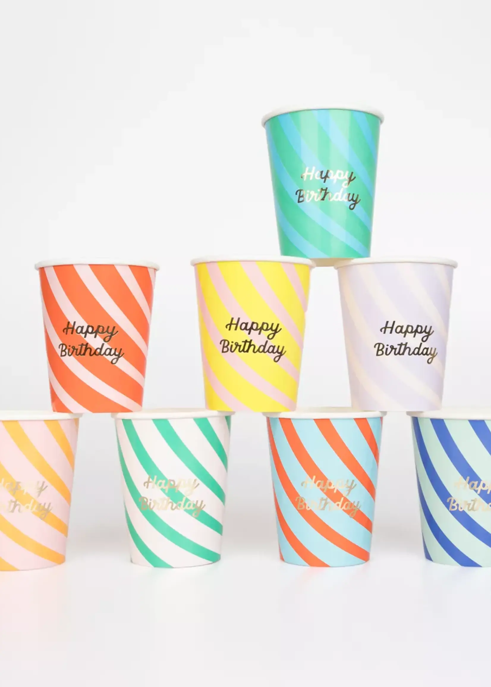 Stripe Happy Birthday Cups
