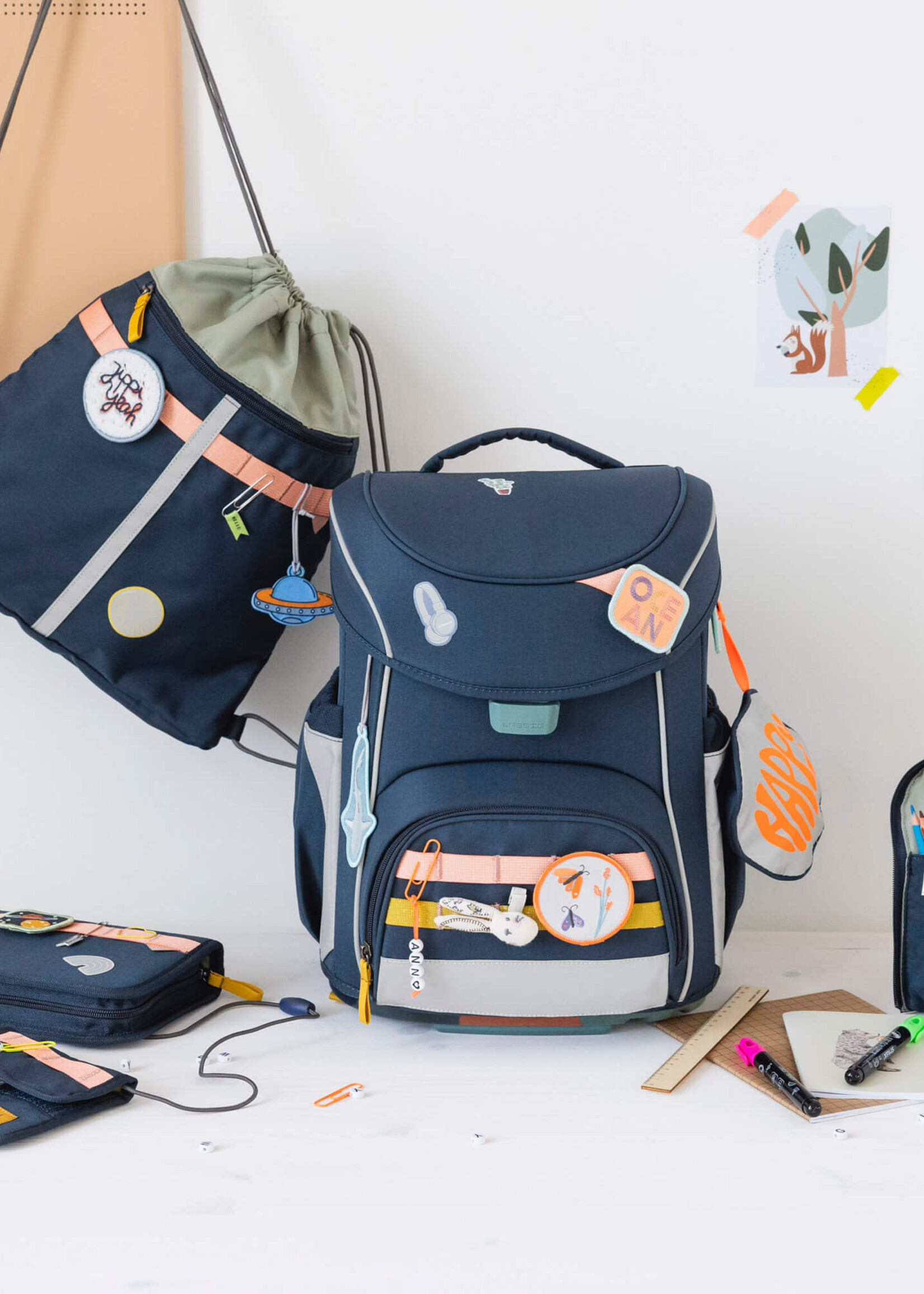 Lässig Fashion Schultaschen Set 7-teilig Slim - Unique, Navy Blau