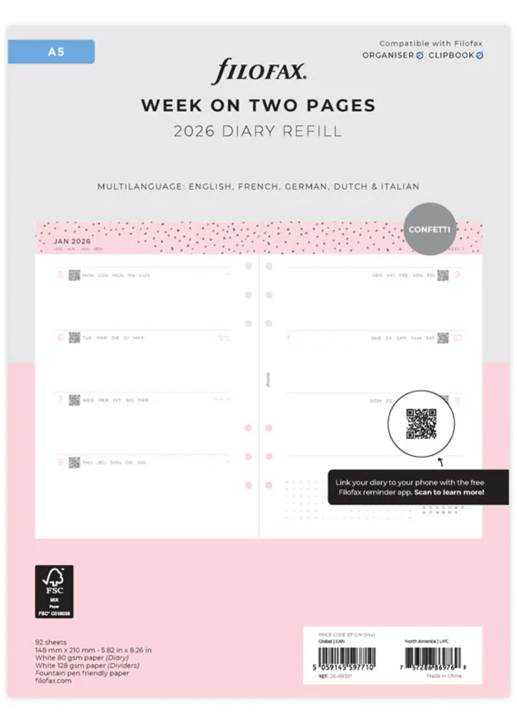 Filofax Confetti Kalender 1 Woche / 2 Seiten A5 2026