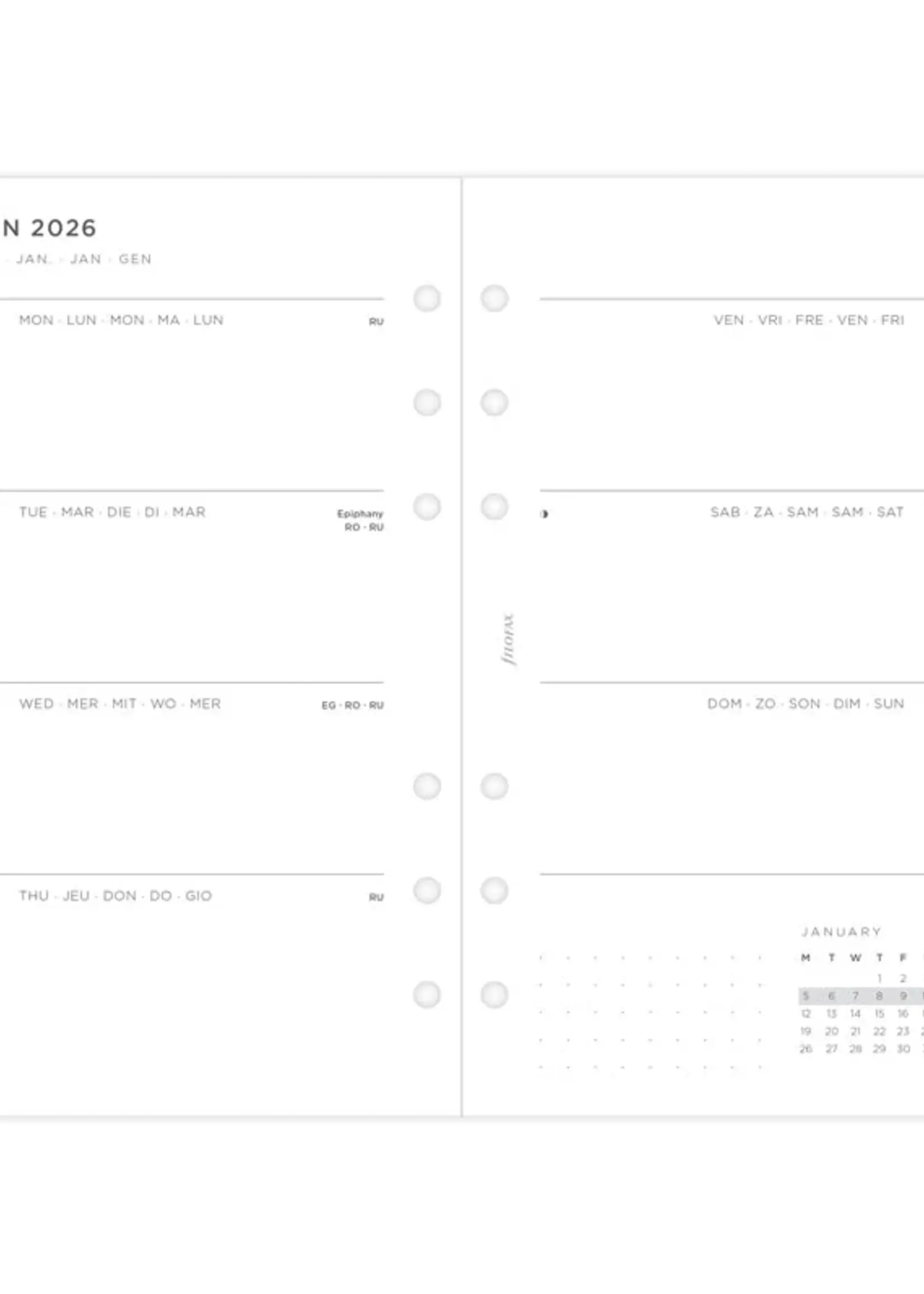 Filofax Minimal Kalender 1 Woche / 2 Seiten Personal 2026