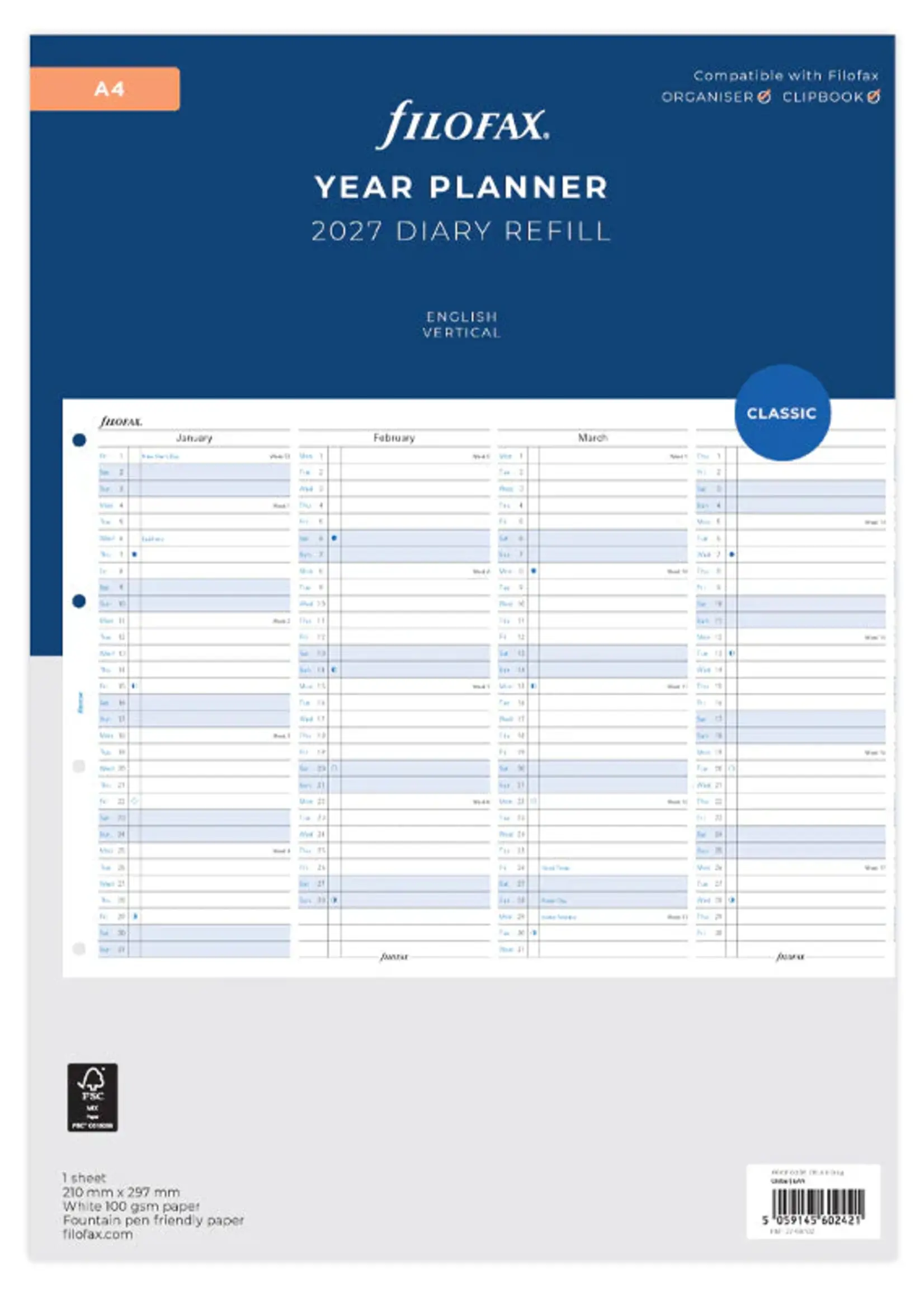 Filofax Jahresplaner englisch A4 2027