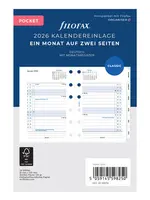 Filofax Kalendereinlage Pocket 2026, 1 Monat / 2 Seiten, deutsch