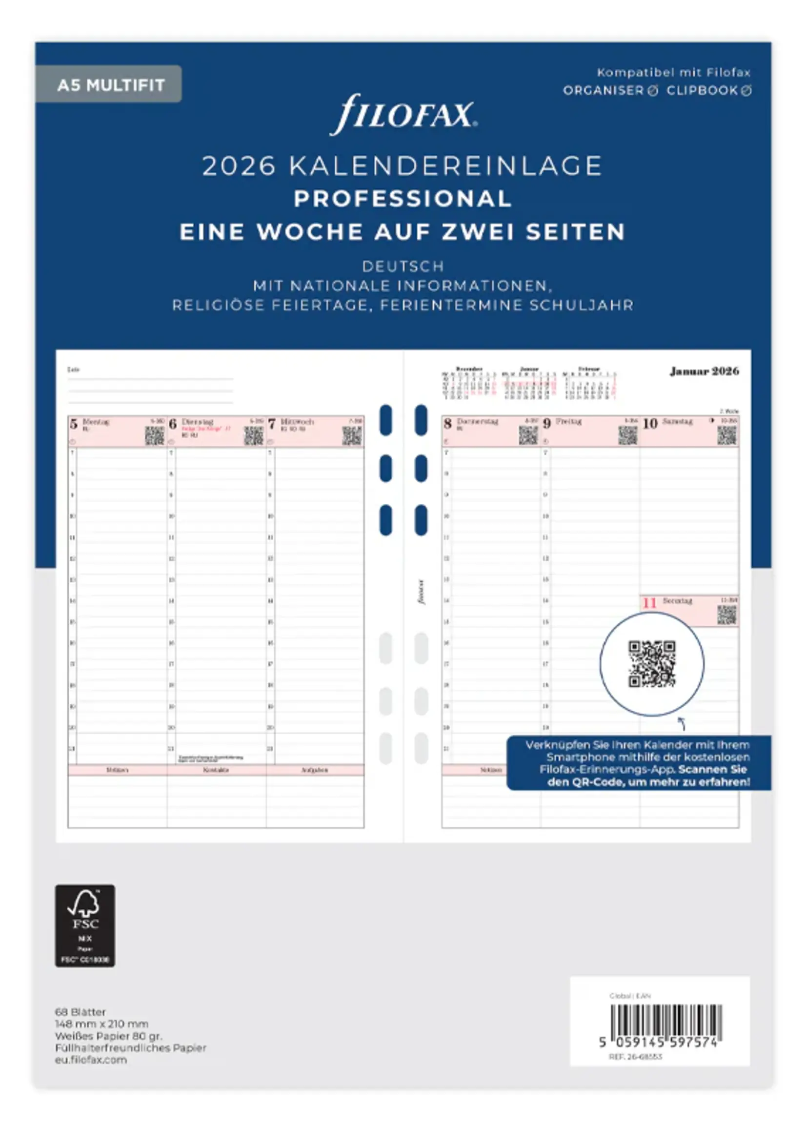 Filofax 1 Woche / 2 Seiten deutsch A5 2026