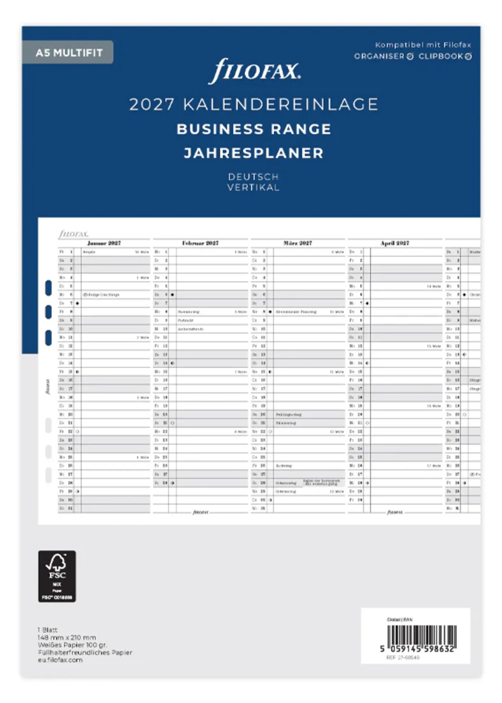 Filofax A5 Multi Jahrespl.vert.(D)2027
