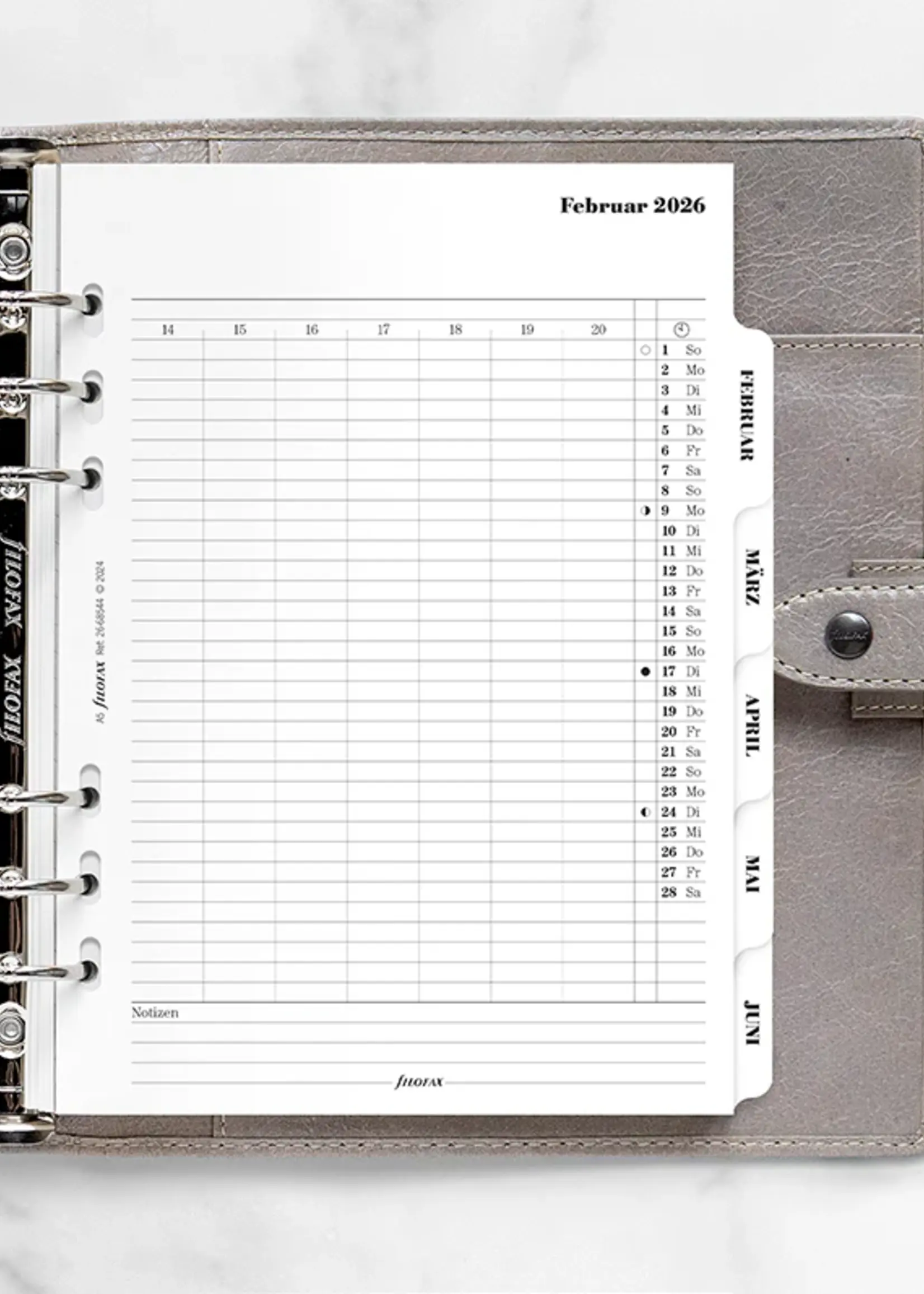 Filofax Kalendereinlage A5 2026, 1 Monat / 2 Seiten, deutsch