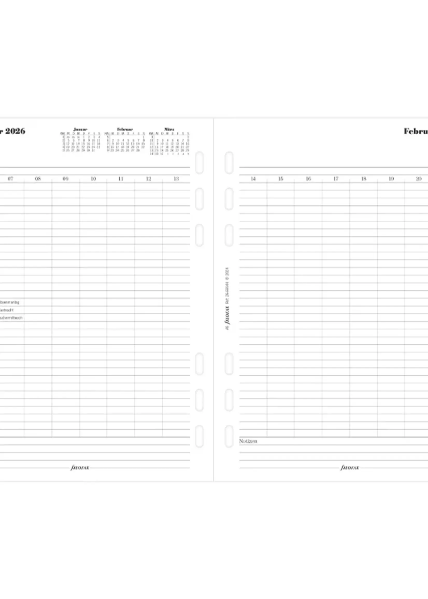Filofax Kalendereinlage A5 2026, 1 Monat / 2 Seiten, deutsch