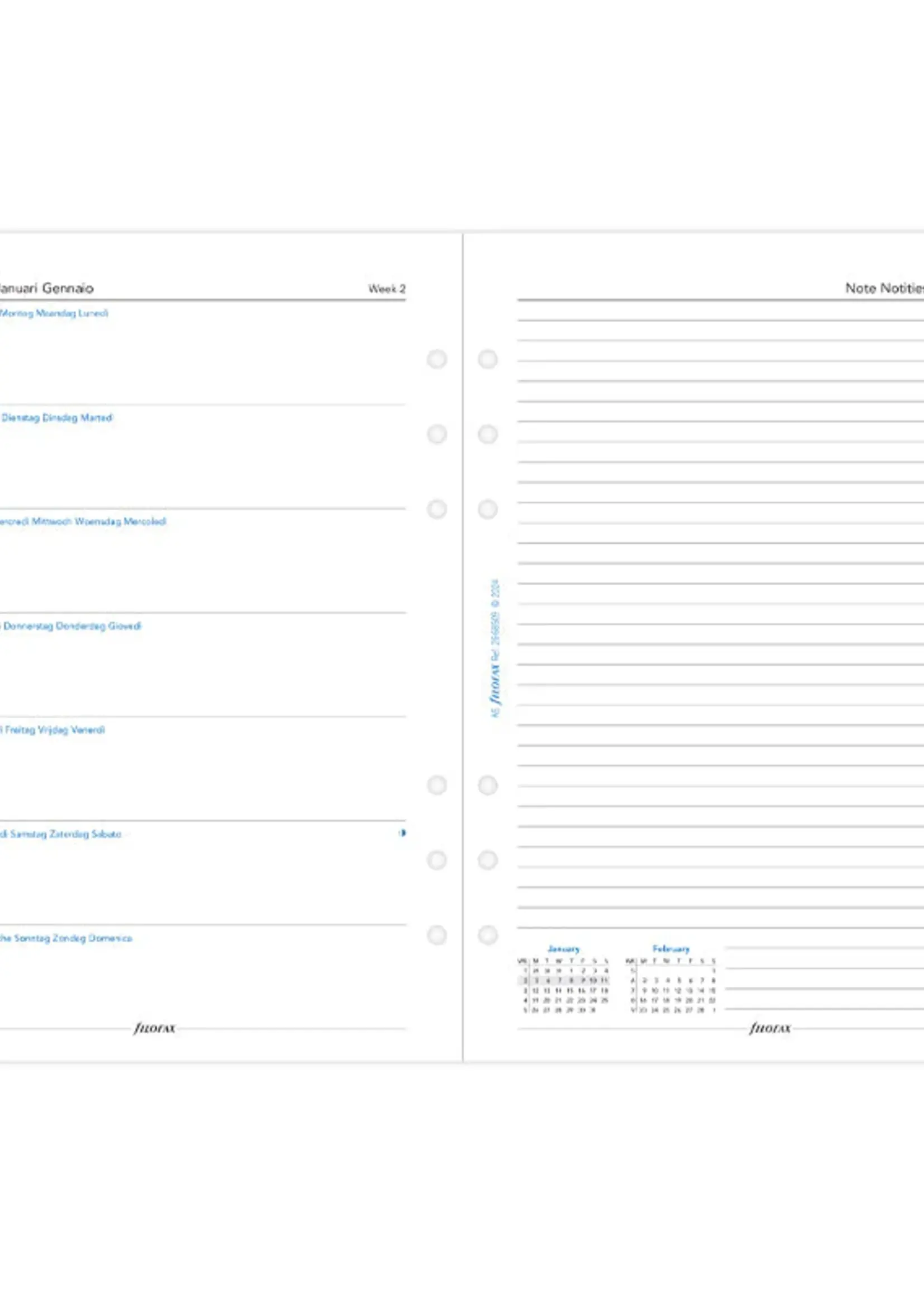 Filofax 1 Woche / 1 Seite + 1 Seite Notizen multilingual A5 2026