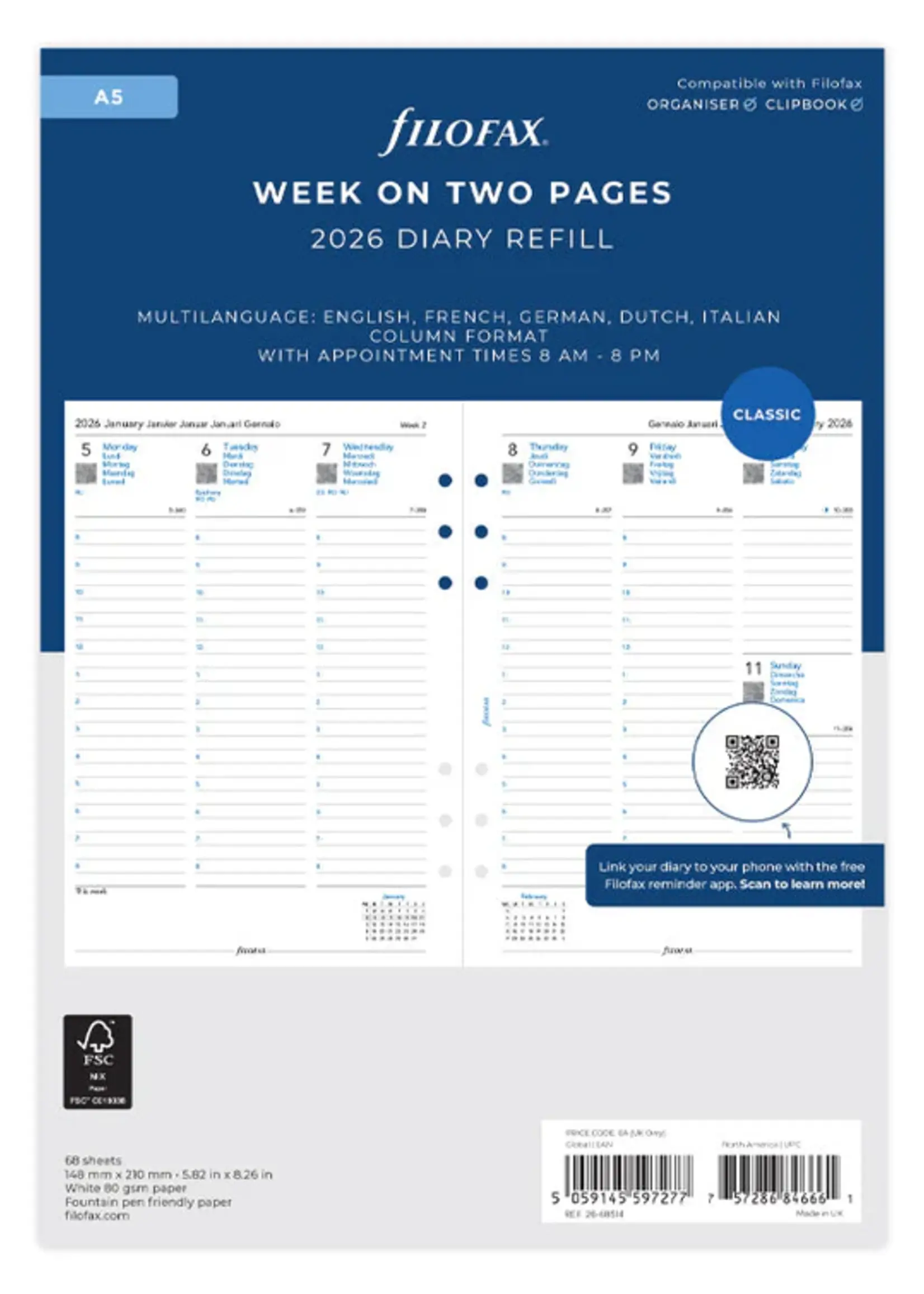 Filofax 1 Woche / 2 Seiten multilingual A5 2026