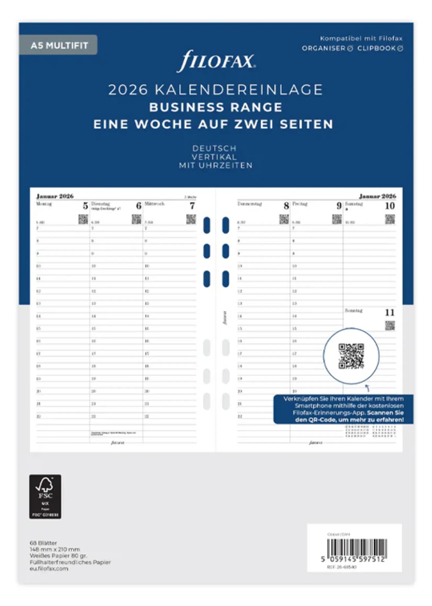 Filofax 1 Woche / 2 Seiten deutsch A5 2026