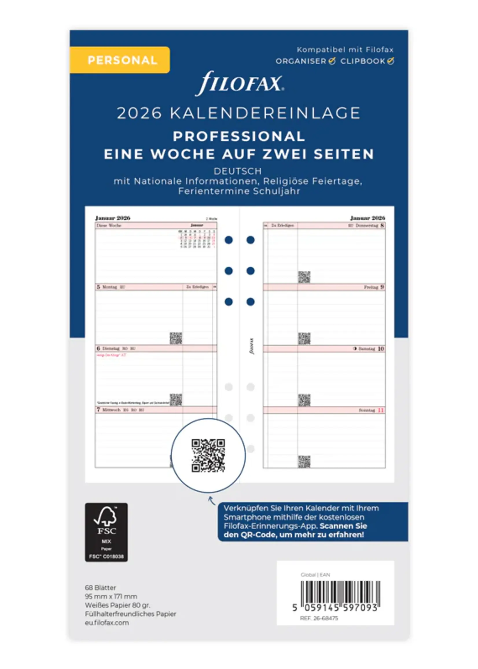 Filofax 1 Woche / 2 Seiten deutsch Personal 2026